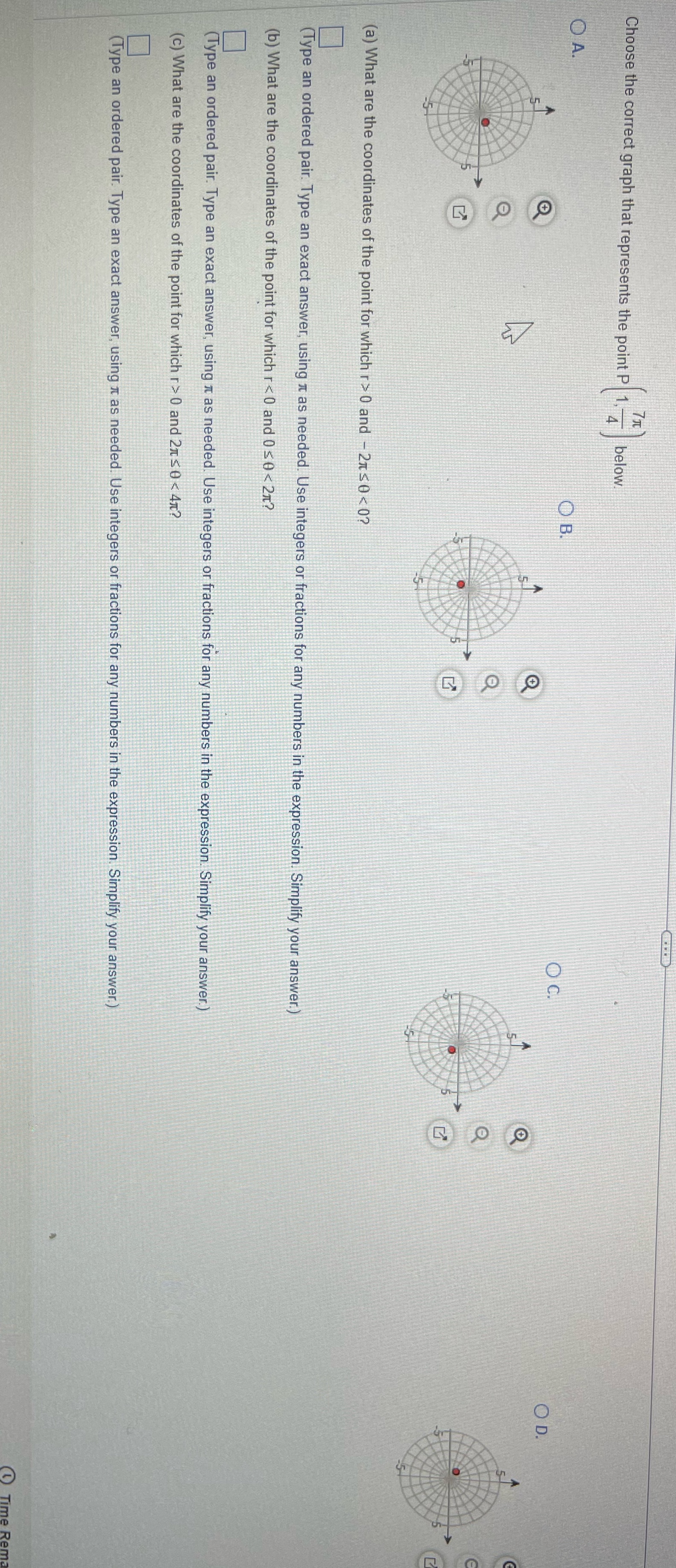 graph that represents the point P 1, below O A. O B.