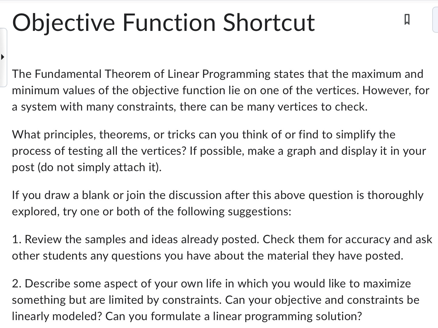 that the maximum and minimum values of the objective function lie on