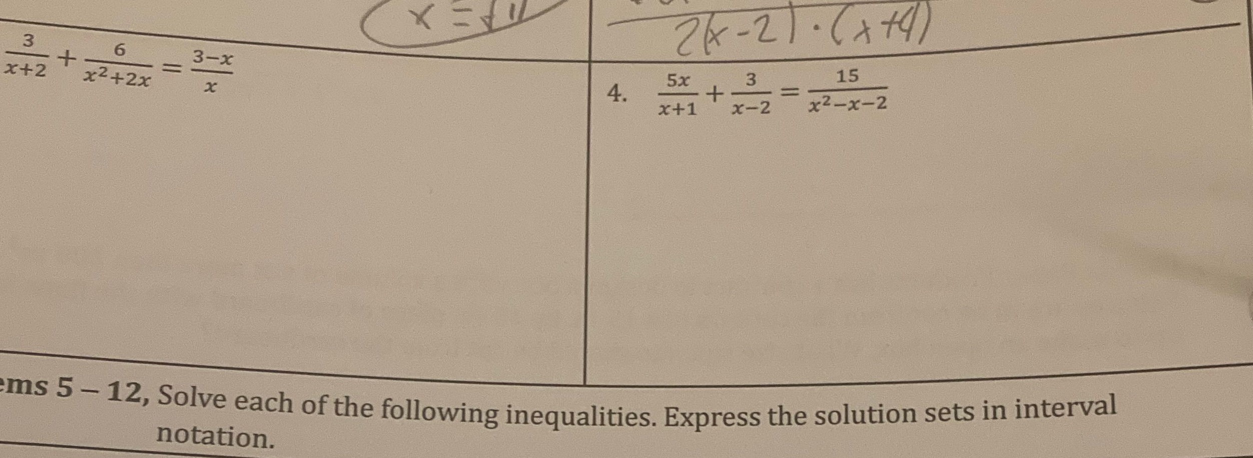 3 -+ 4. + x+2 x2-x-2 x2+2x x-2 X x+1 ms 5-