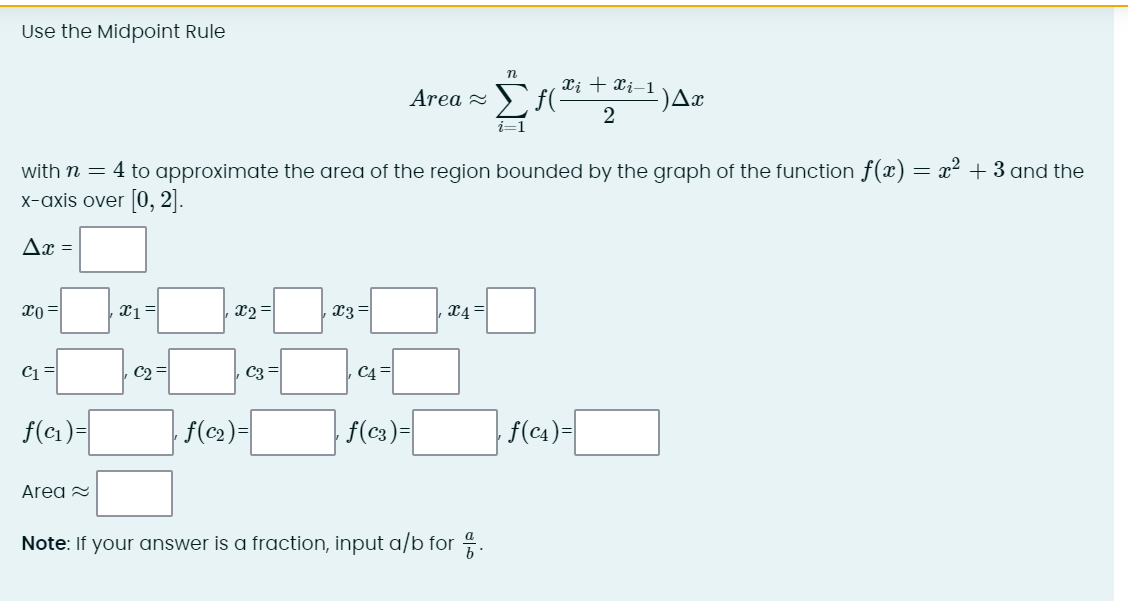 Use the Midpoint Rule n 3'3- + 113' 1 Area. m