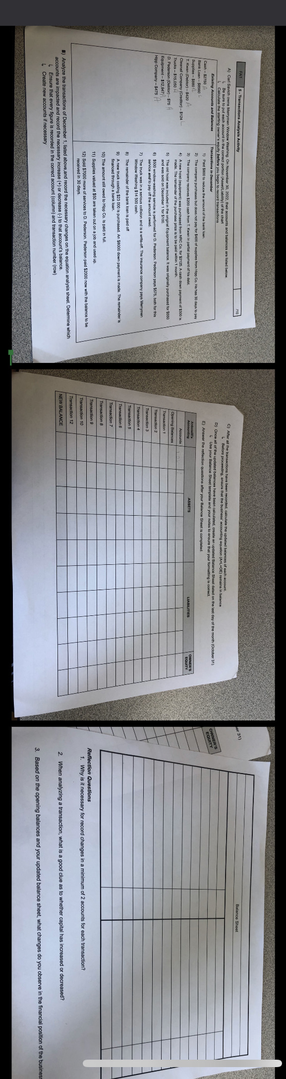 Transactions Analys er 31) Balance Sheet A) Carl Savich owns Merryman Window
