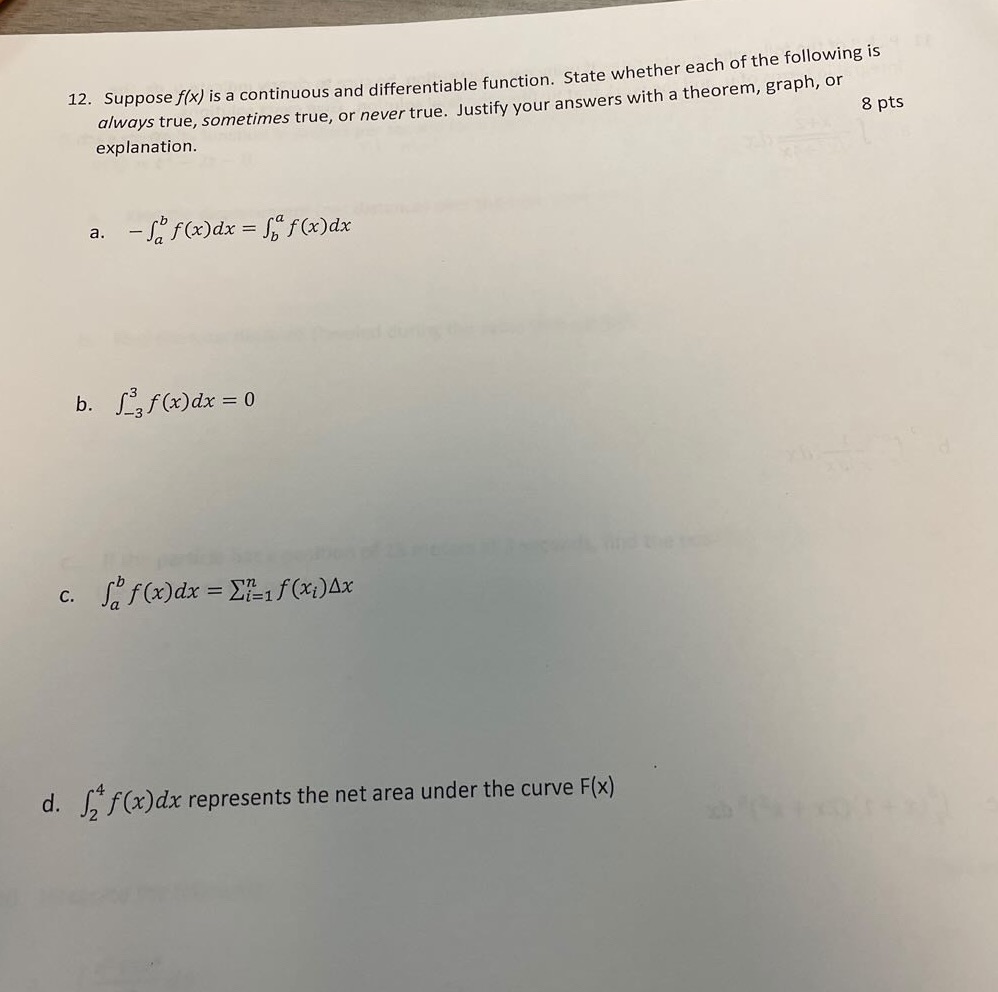 12. Need help 12. Suppose f(x) is a continuous and differentiable
