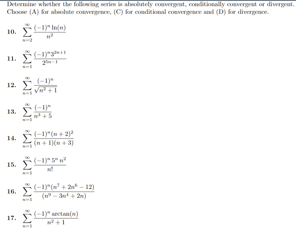 In(n3) 1. M n=2 5n 2. n In(n2) n=2 3. n=2 n(In(n))2