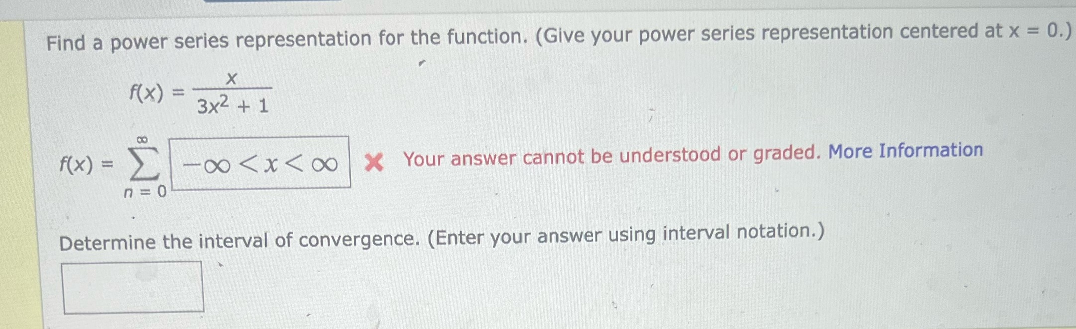 series representation centered at x = 0.) f ( x ) =