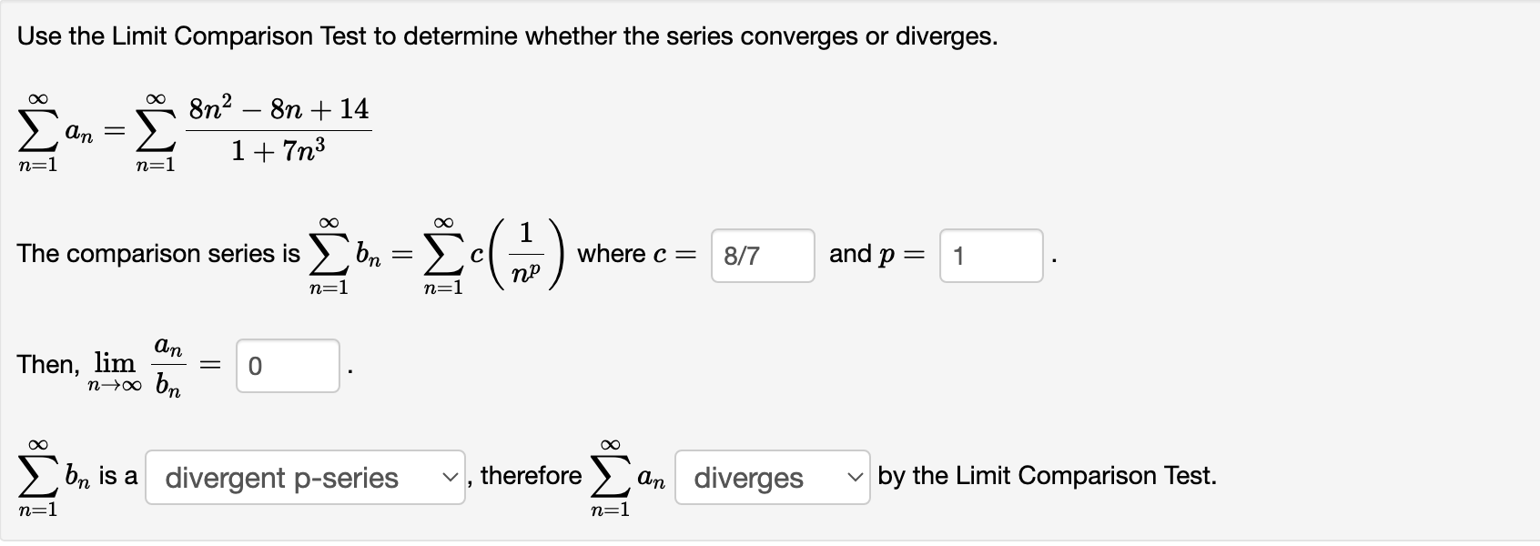I need help with the following: Use the Limit Comparison Test