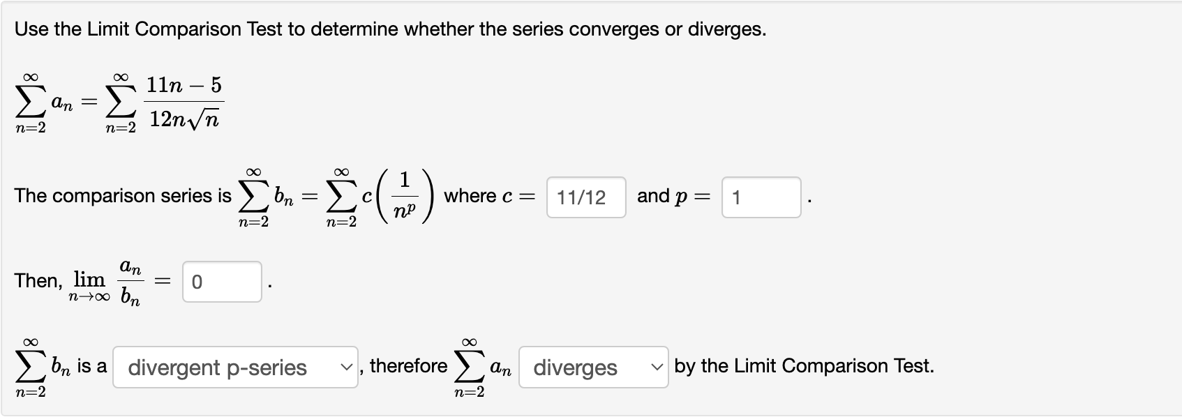 to determine whether the series converges or diverges. n _ \":1 1