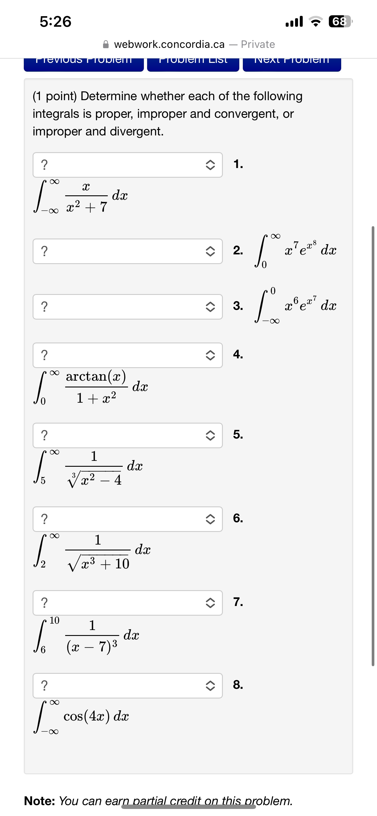 point) Consider the integral / 7 3 d9: 1 V113 9 If