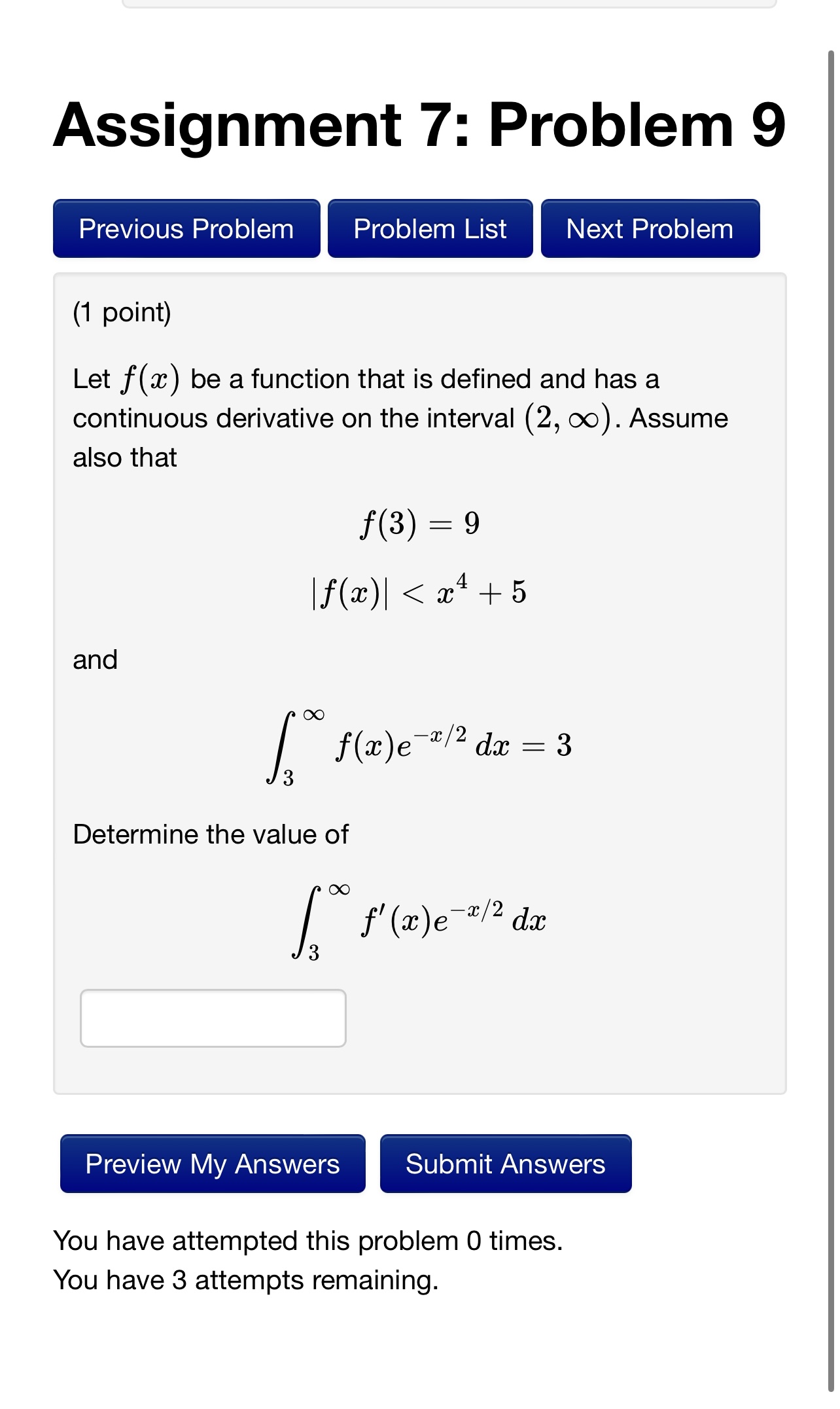 the integral is divergent, type an upper-case "D". Otherwise, evaluate the integral.