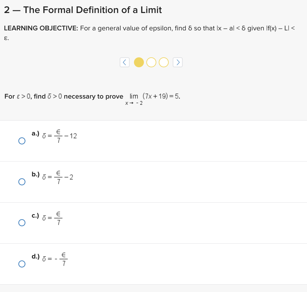 a general value of epsilon, find 8 so that lx - al