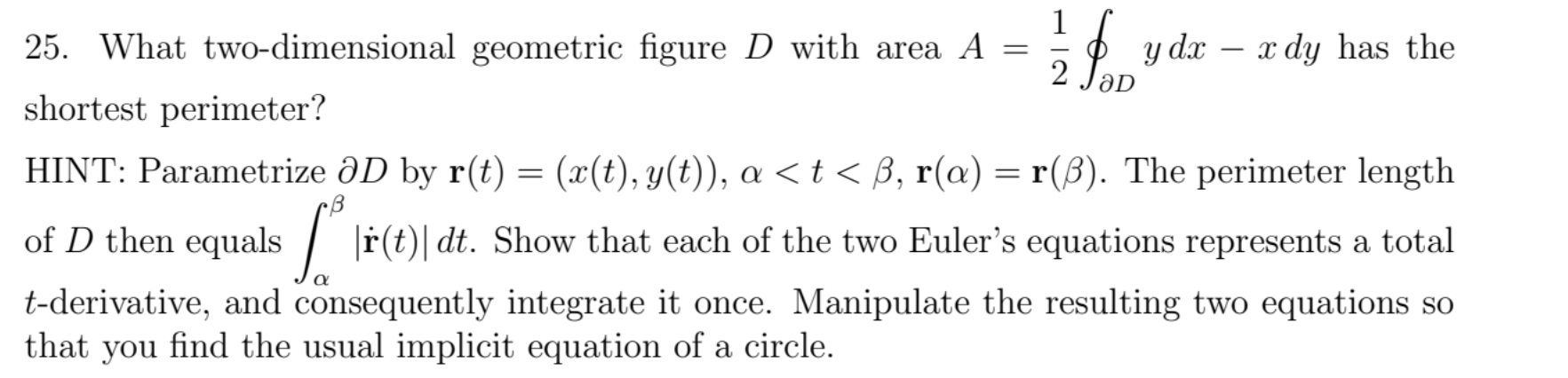 ydx - x dy has the 2 JaD shortest perimeter? HINT: Parametrization