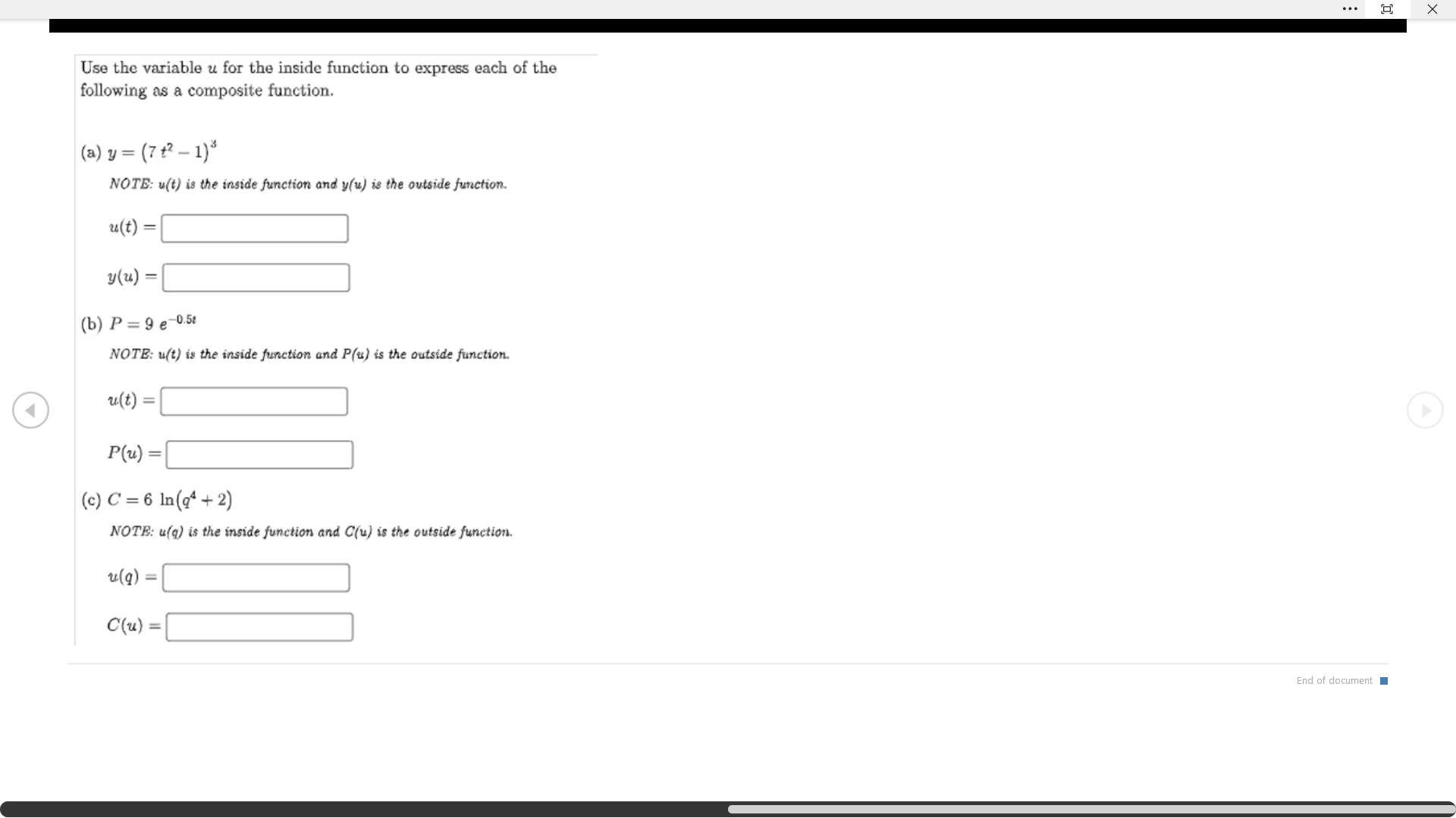 X Use the variable u for the inside function to express each