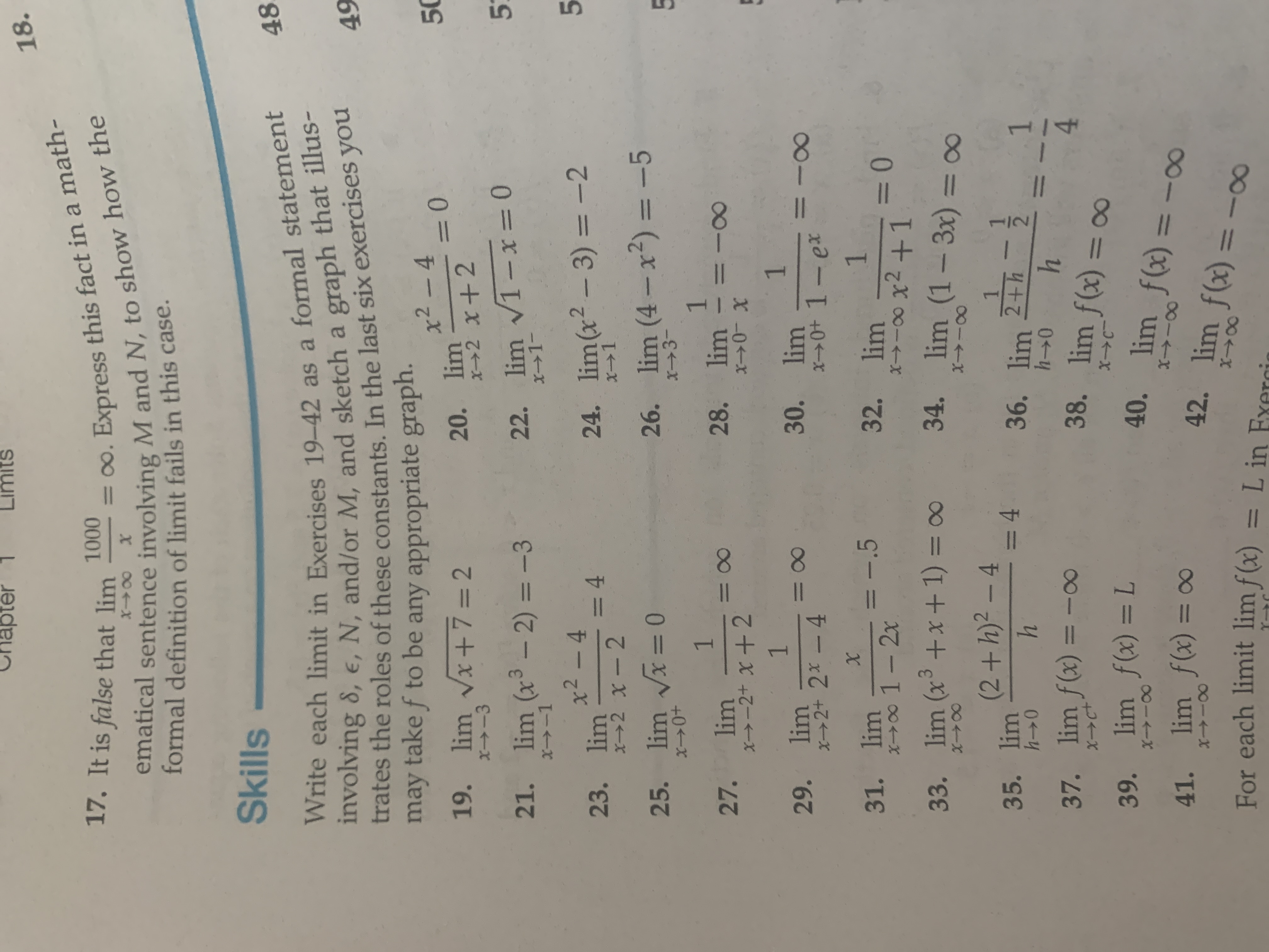  Chapter Limits 18. 17. It is false that lim 1000 =