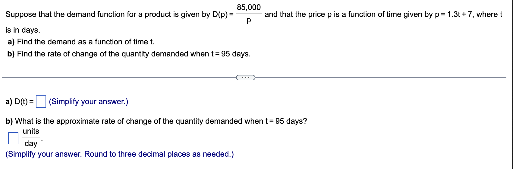 given by D(p) = and that the price p is a function