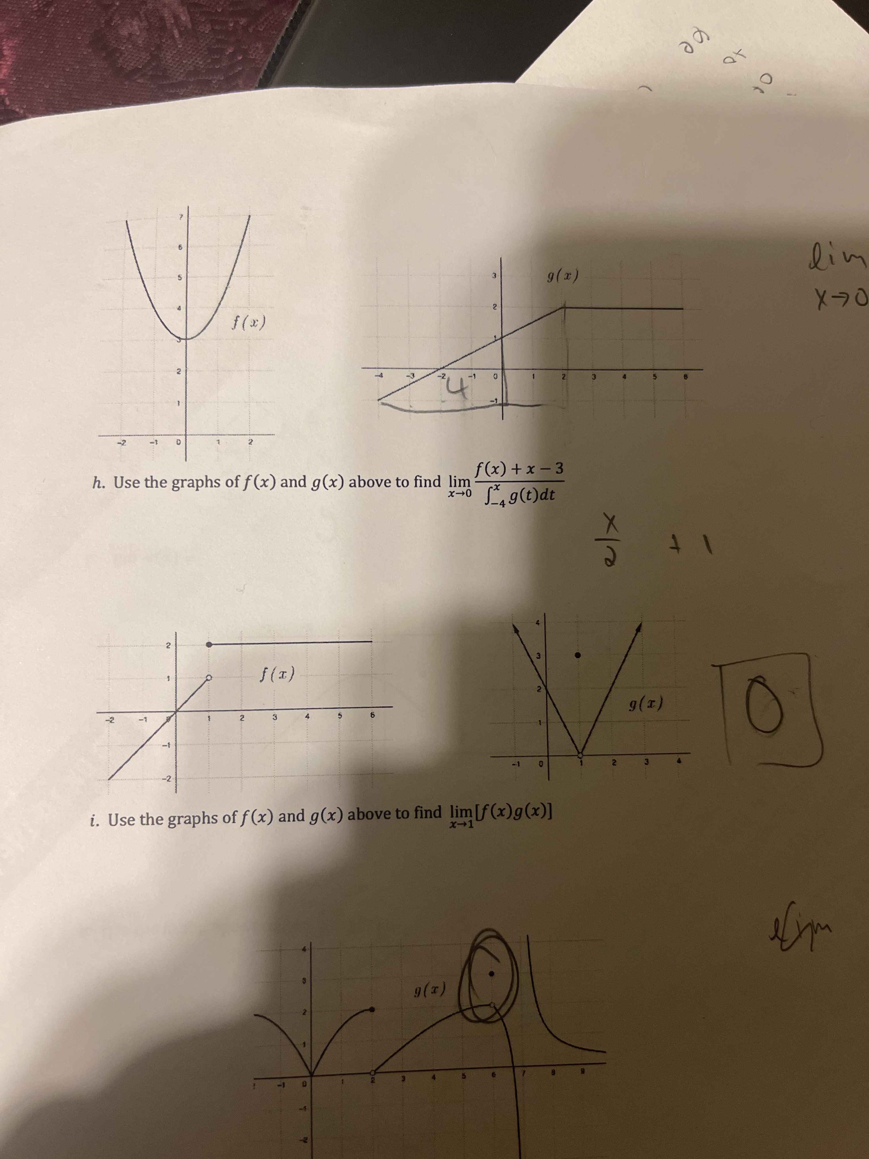 of f (x) and g(x) above to find lim f (x )