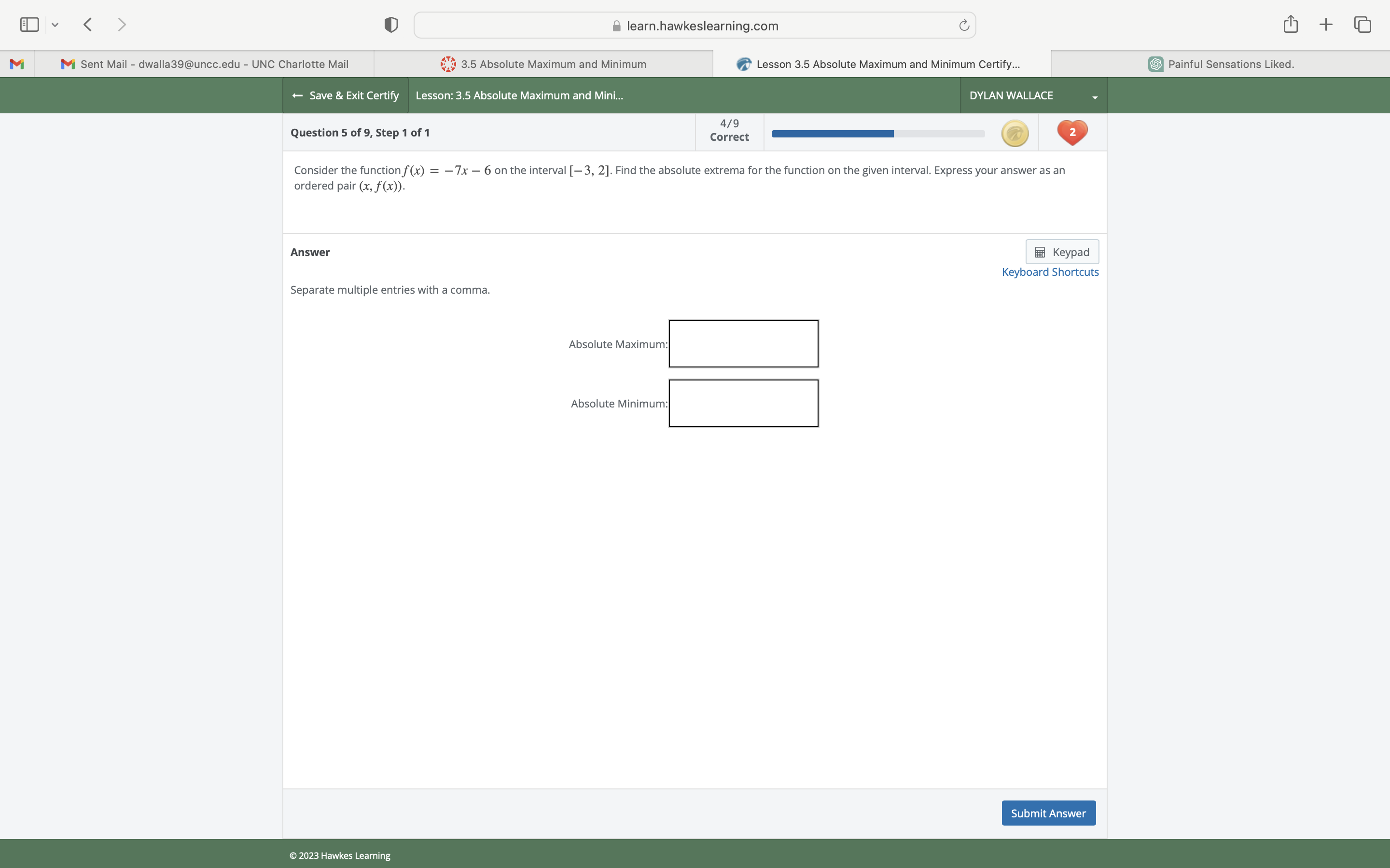  v learn.hawkeslearning.com C + M M Sent Mail - dwalla39@uncc.edu -