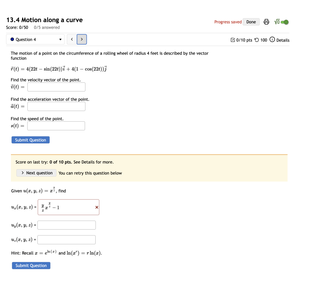 answered Question 1 0/10 pts ') 100 @ Details Find the position
