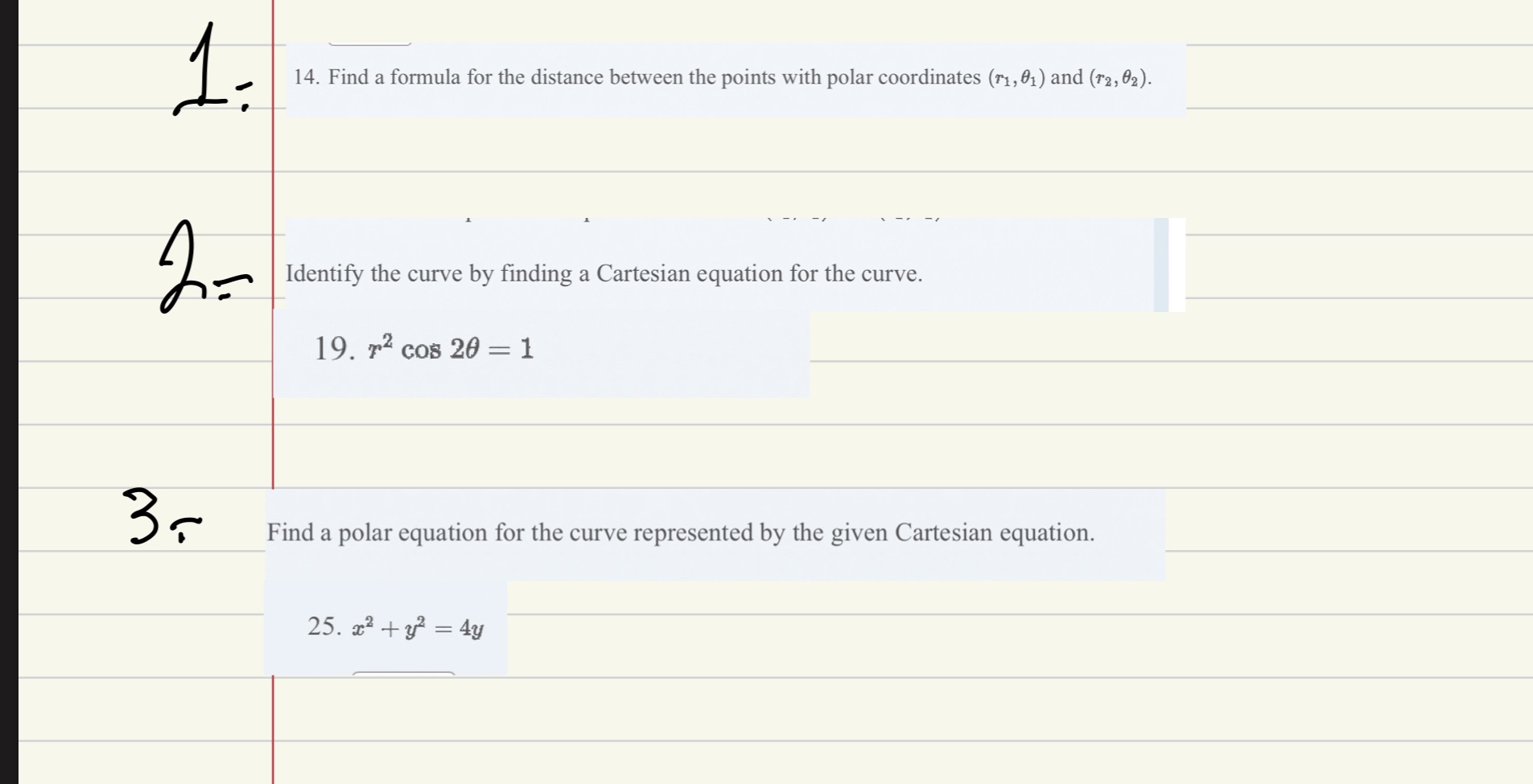  14. Find a formula for the distance between the points with