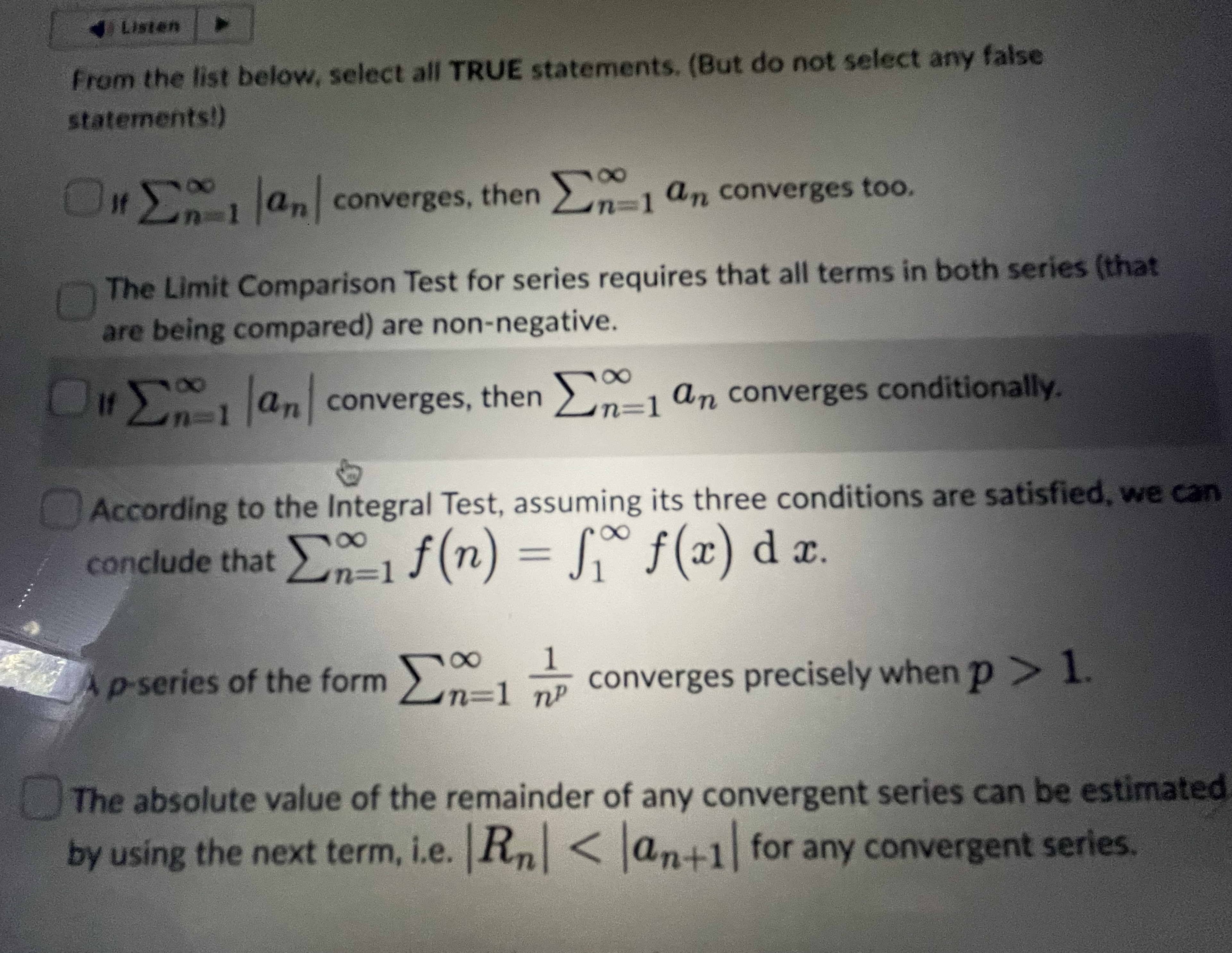 not select any false statements!) Off En , an | converges, then