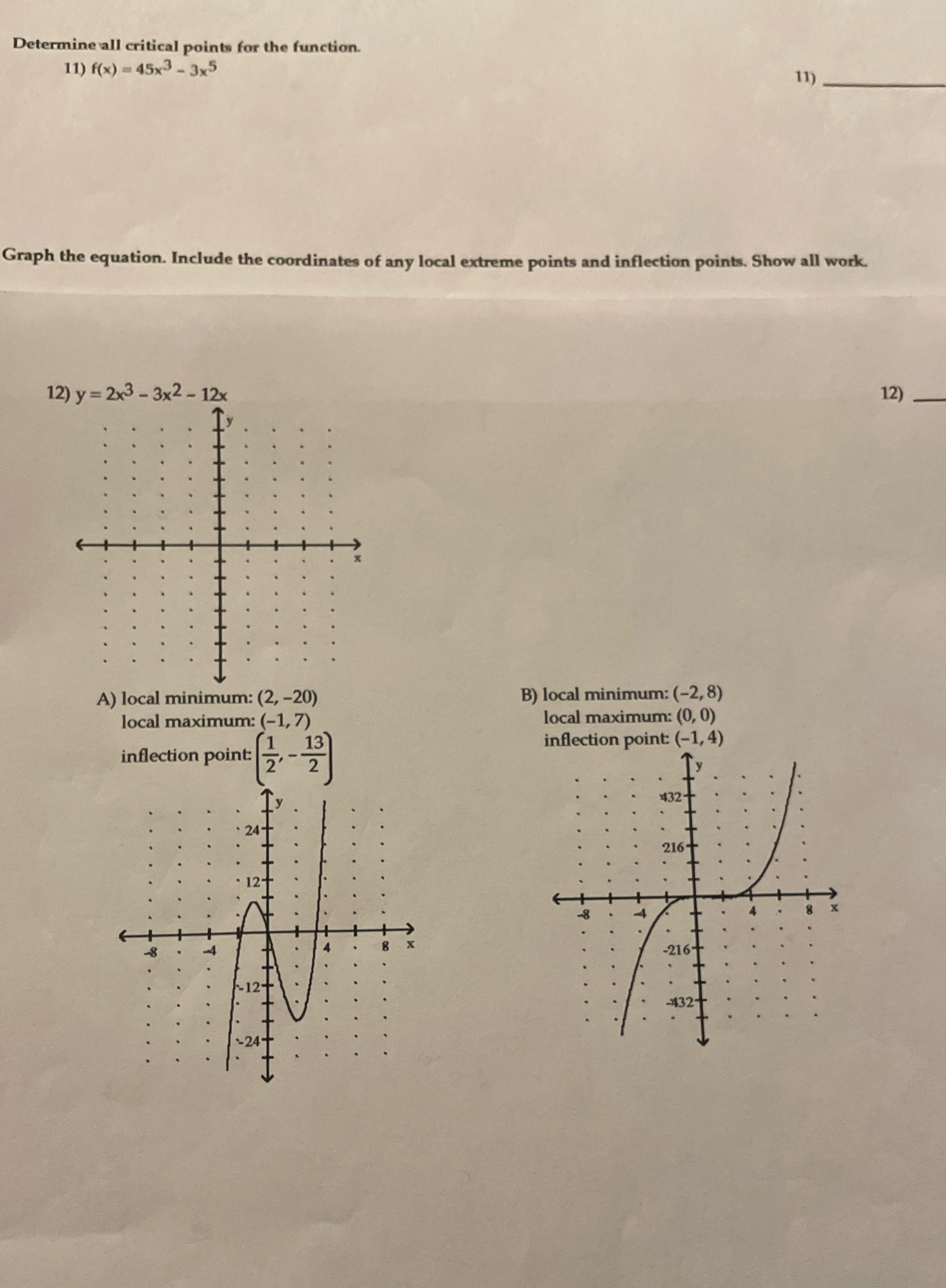 - 3x5 11) Graph the equation. Include the coordinates of any local