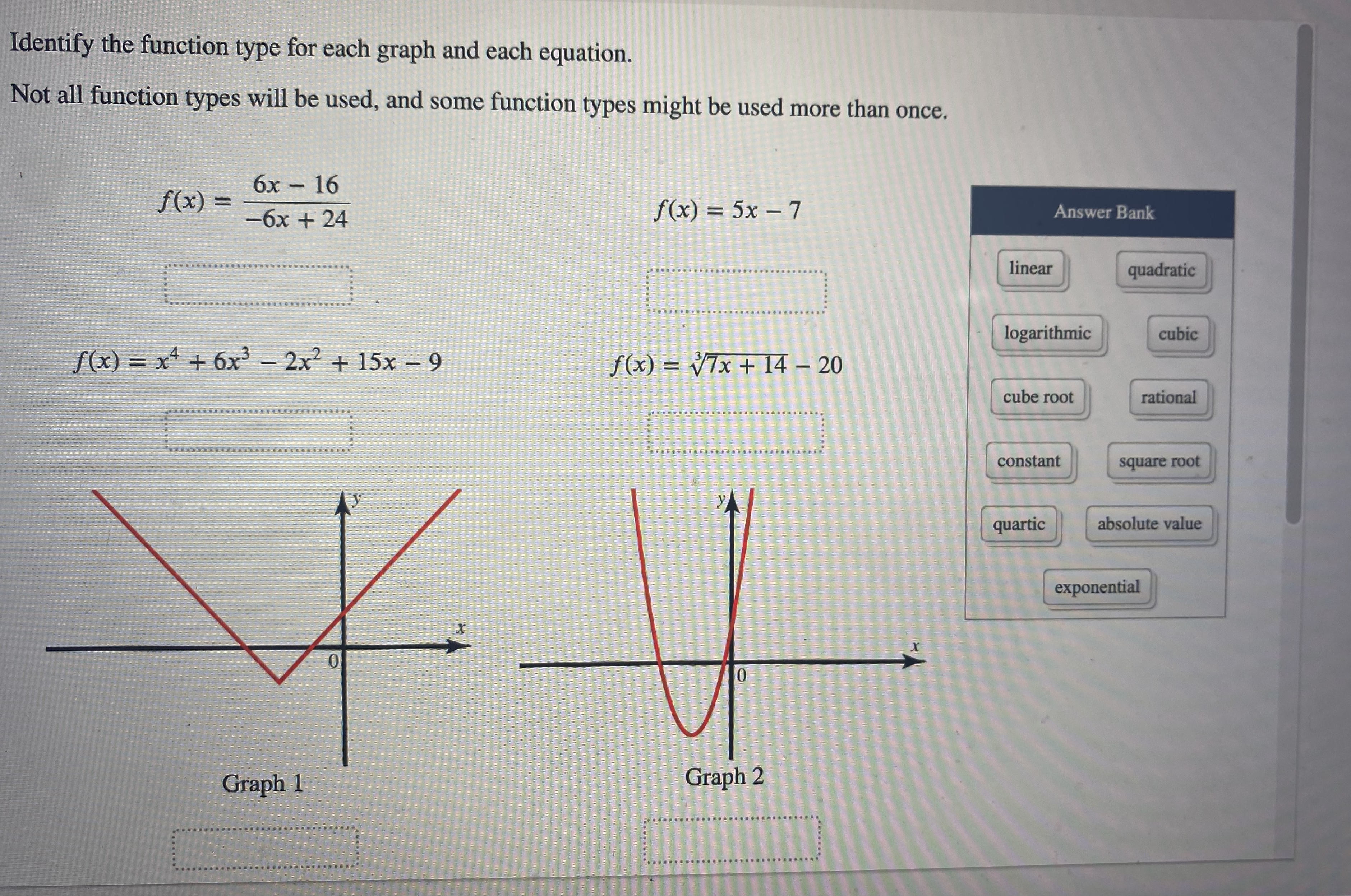  Identify the function type for each graph and each equation. Not