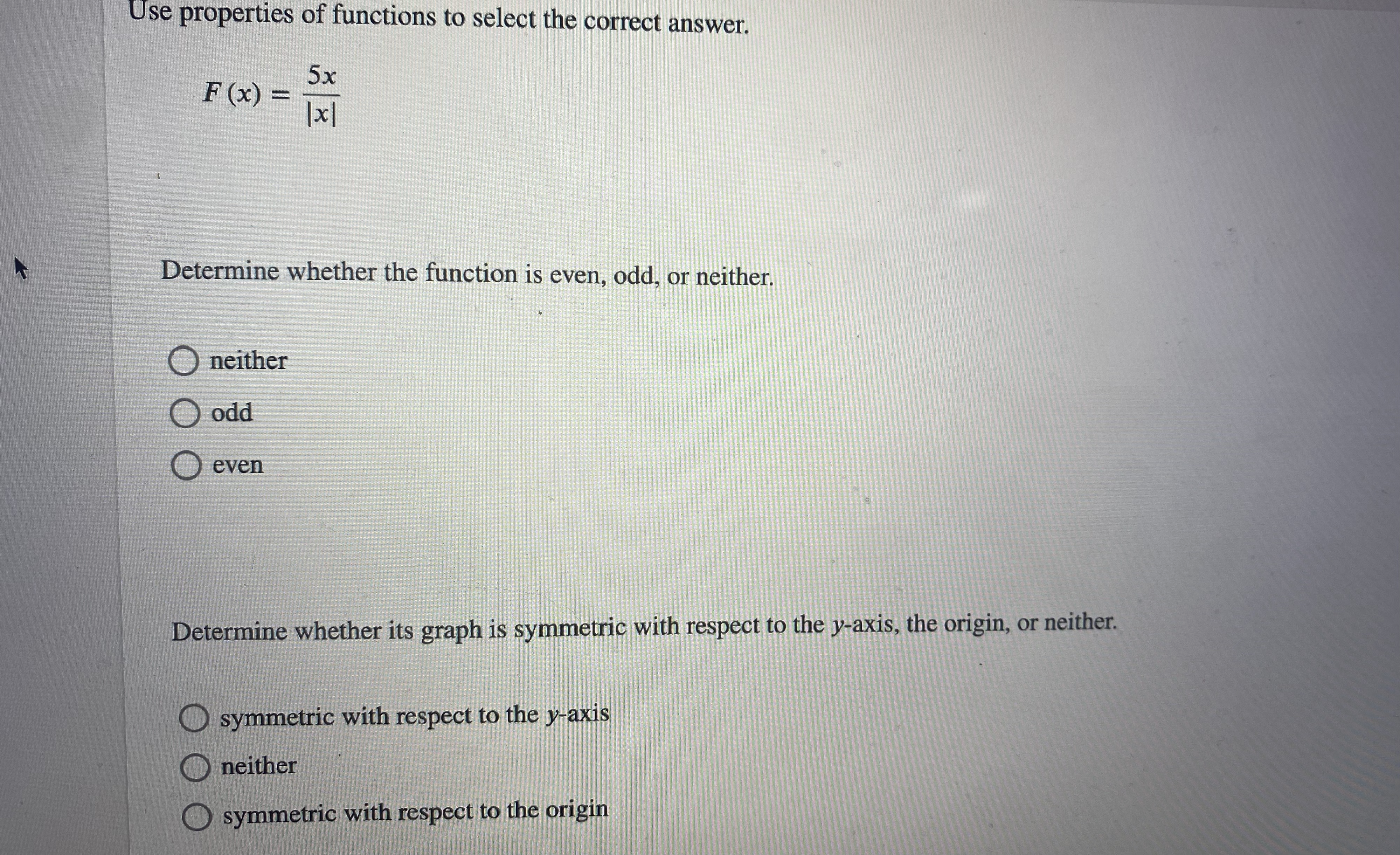 24 f(x) = 5x -7 Answer Bank linear quadratic logarithmic cubic f(x)