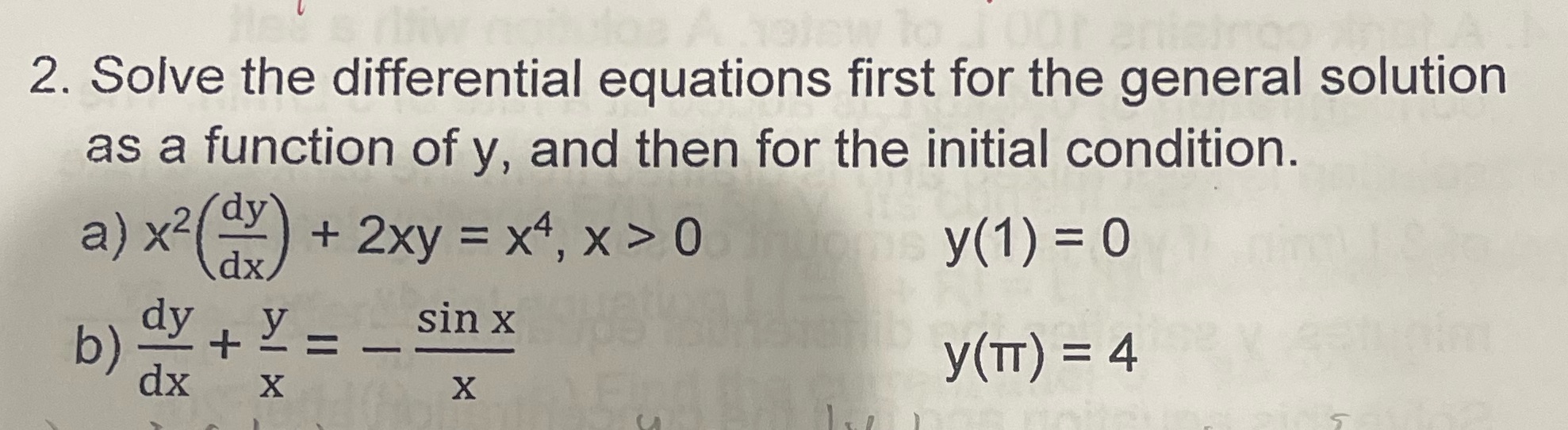 a function of y, and then for the initial condition. a )