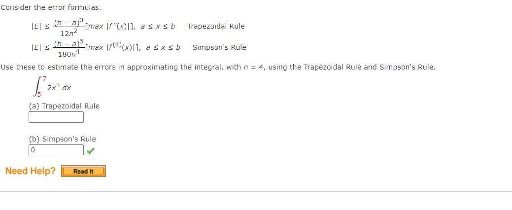 Trapezoidal Rule IEI s 12n Cmax l], a x s b Simpson's