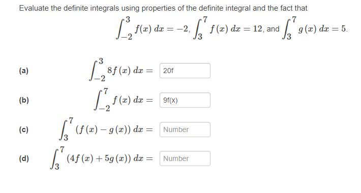 the fact that 7 7 f (x) dx = 12, and /
