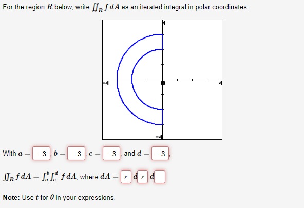 iterated integral in polar coordinates. -4 With a = -3 h= -3