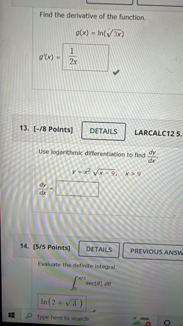 Find the derivative of the function. g(x) - 13. (-18 Points] DETAILS
