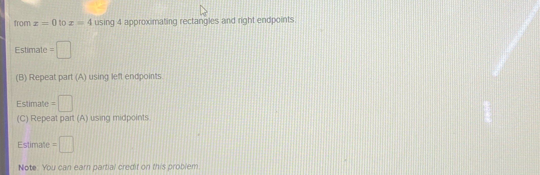 = 0 to c = 4 using 4 approximationg rectangles and right