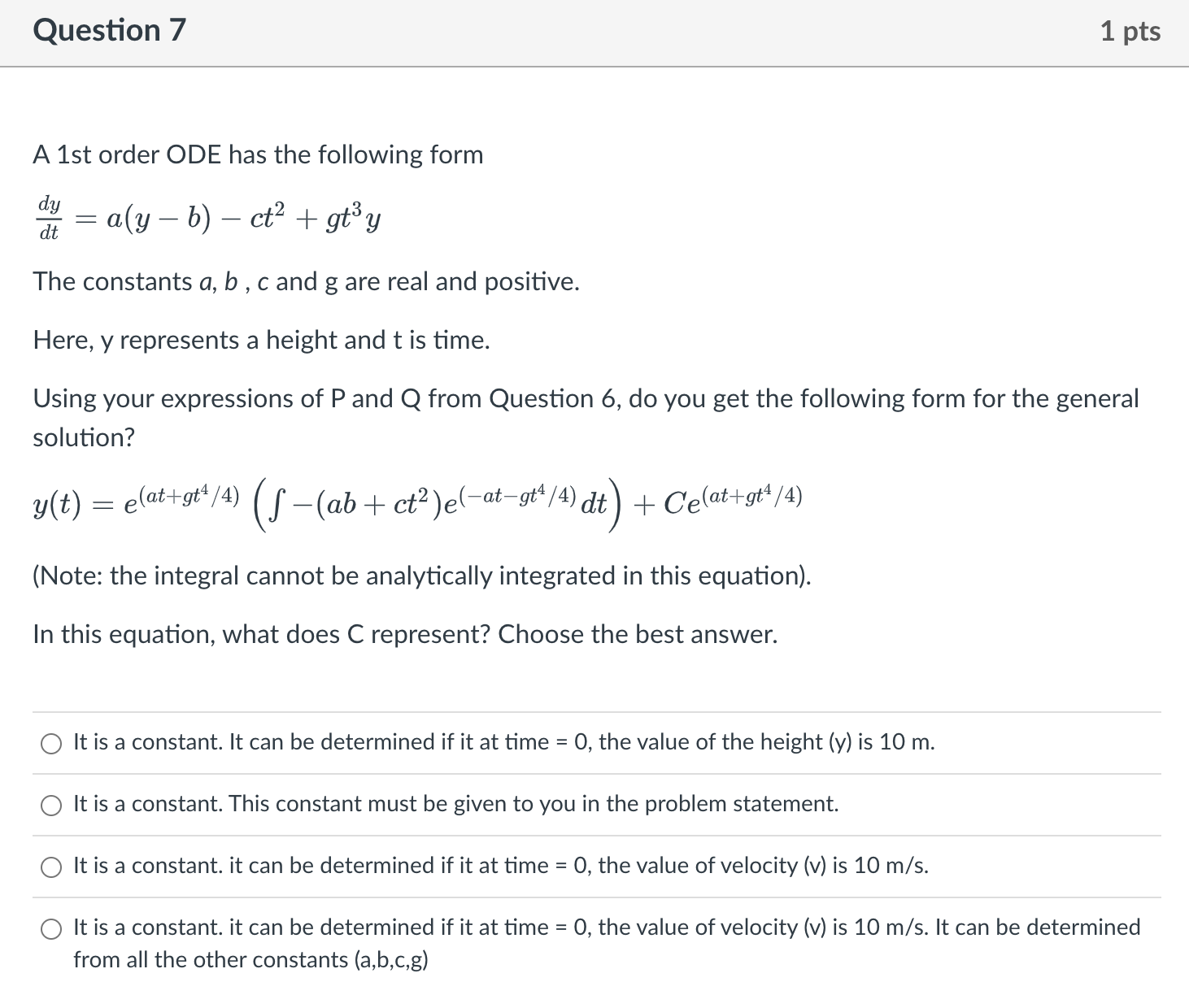 and g are real and positive. Which of the following statements is
