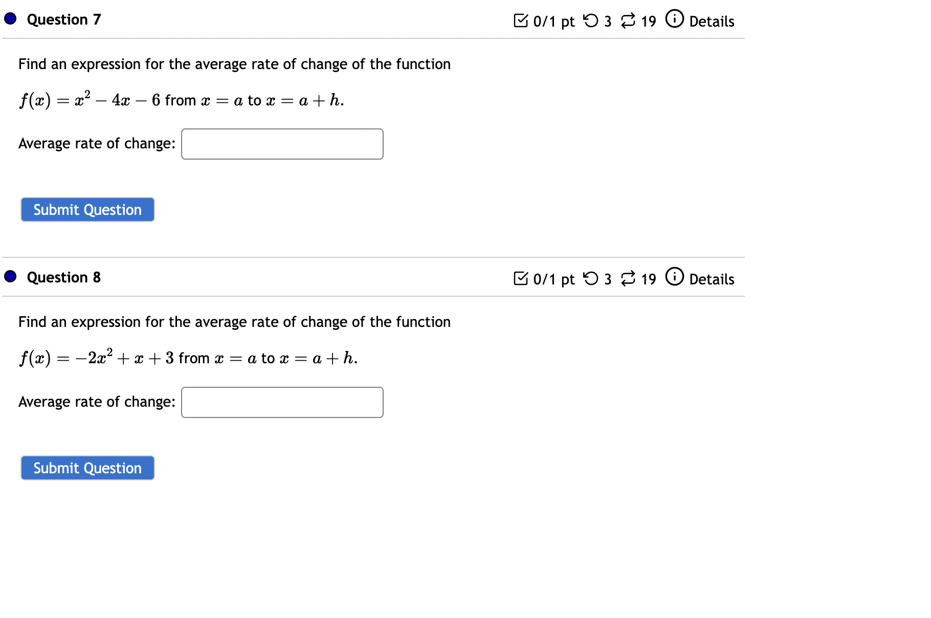 w) from a: = 0 to a: = 2. Enter your answers