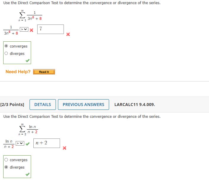  Use the Direct Comparison Test to determine the convergence or divergence