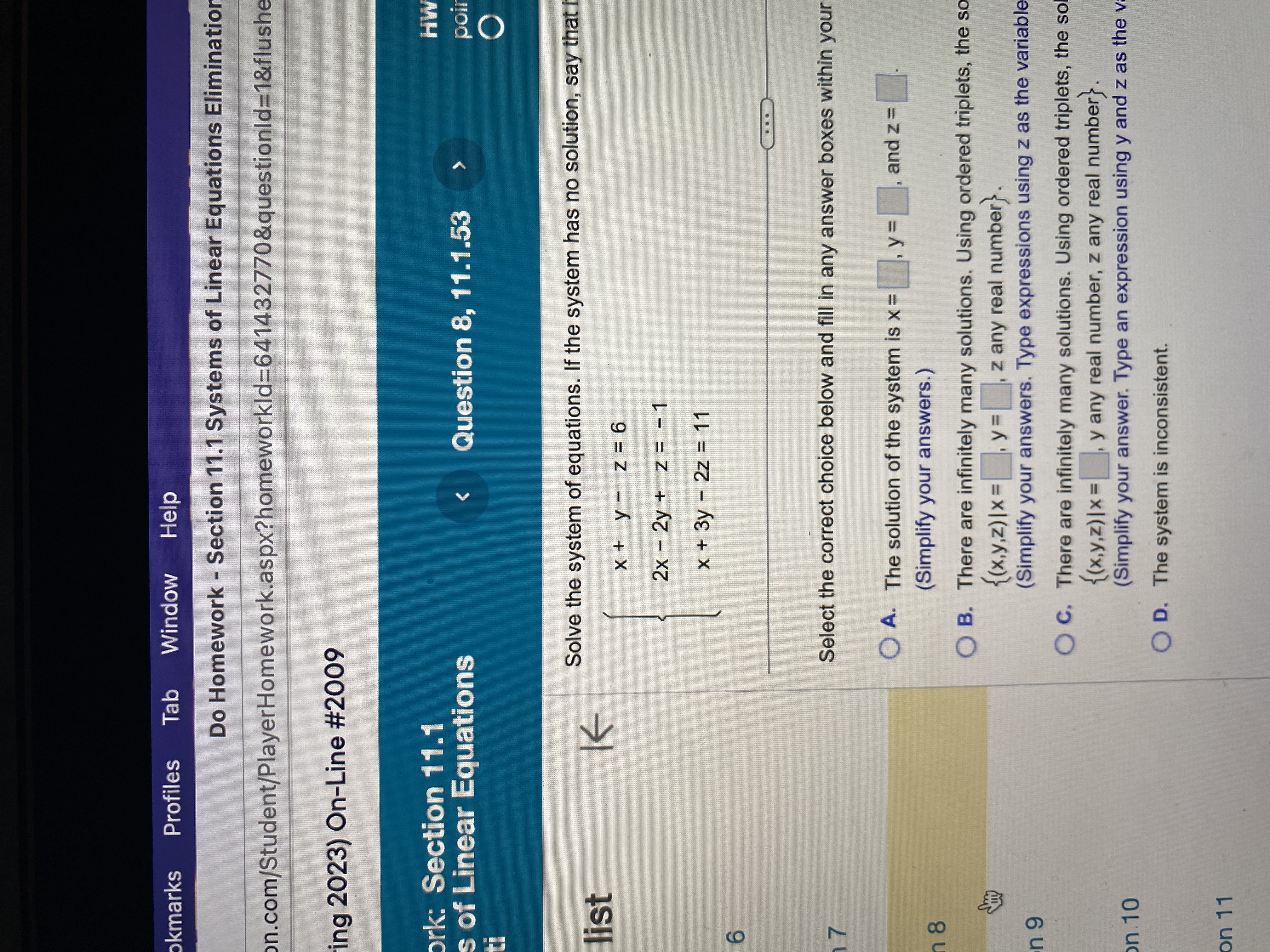okmarks Profiles Tab Window Help Do Homework - Section 11.1 Systems