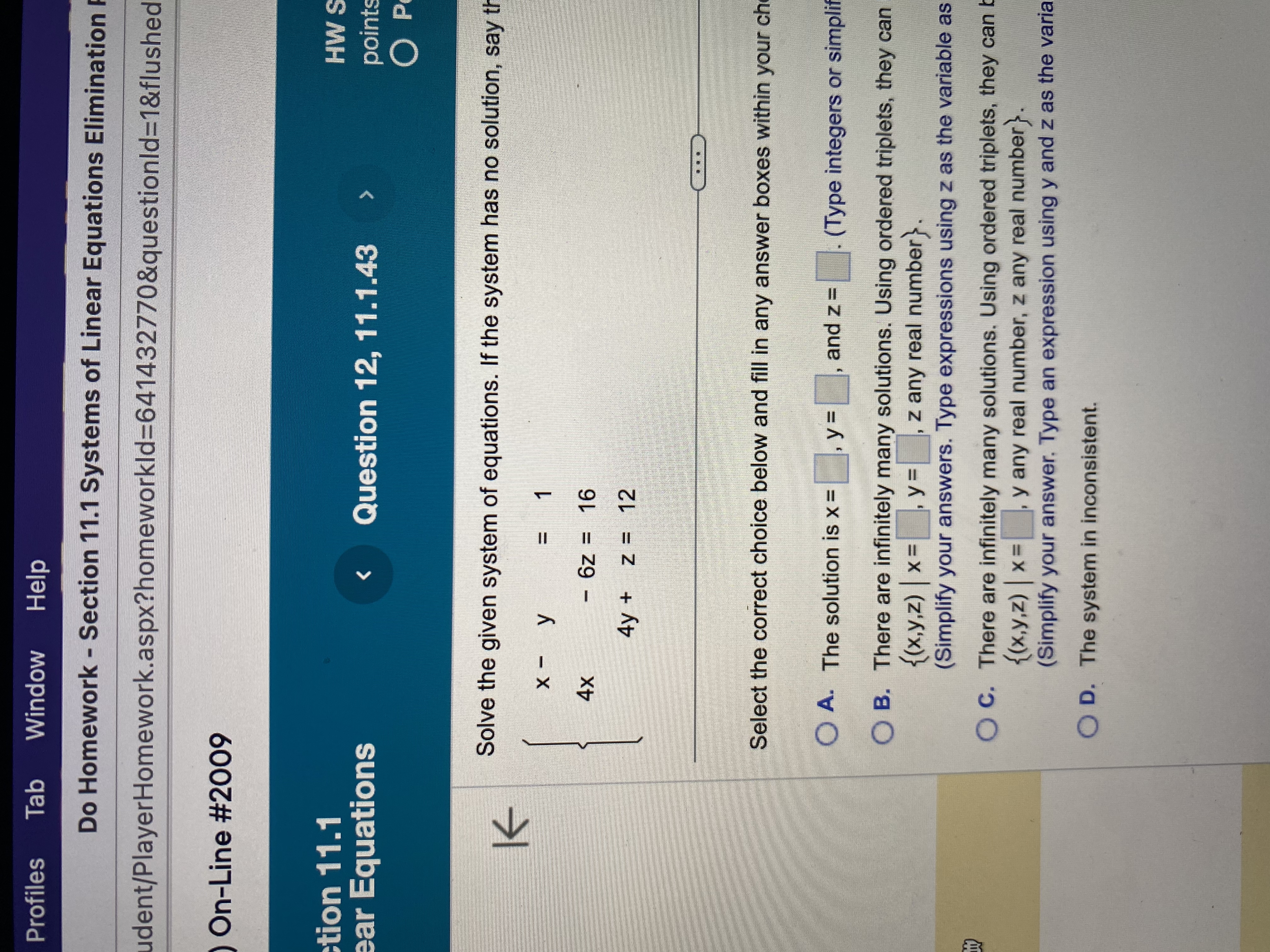 the s (x,y,z) 1x =, y=, z any real numbers. n 9