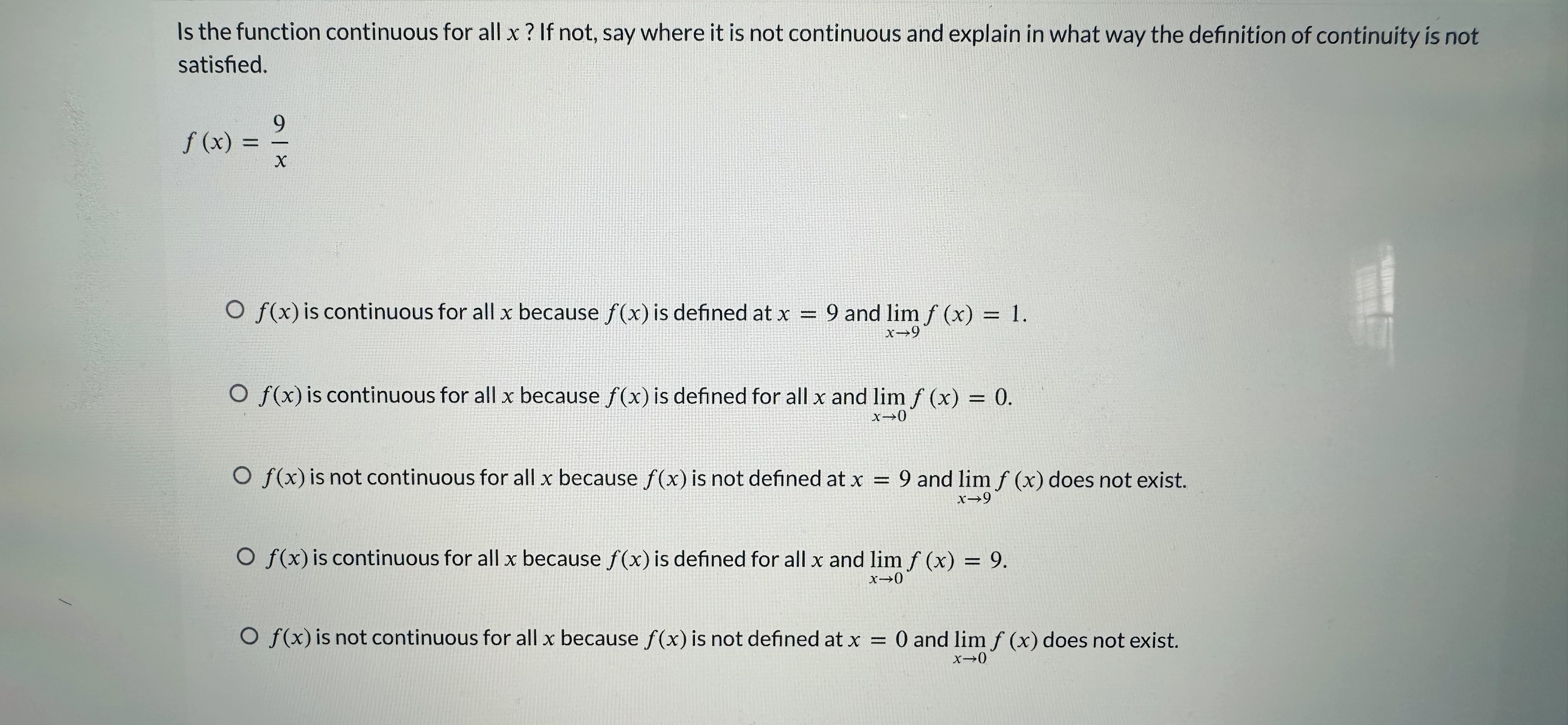  Is the function continuous for all x ? If not, say