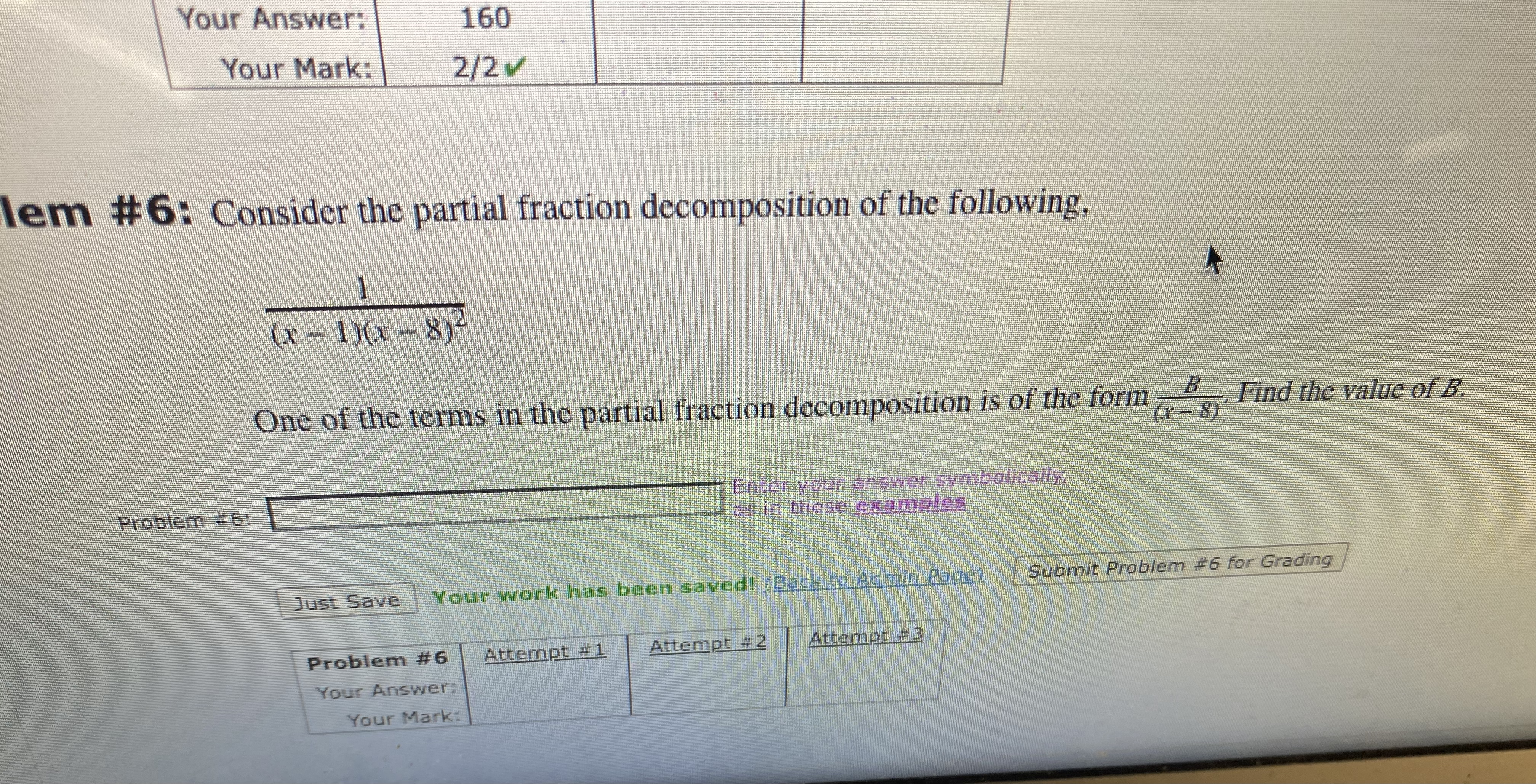 fraction decomposition of the following. (x - D)(x - 8)- One of
