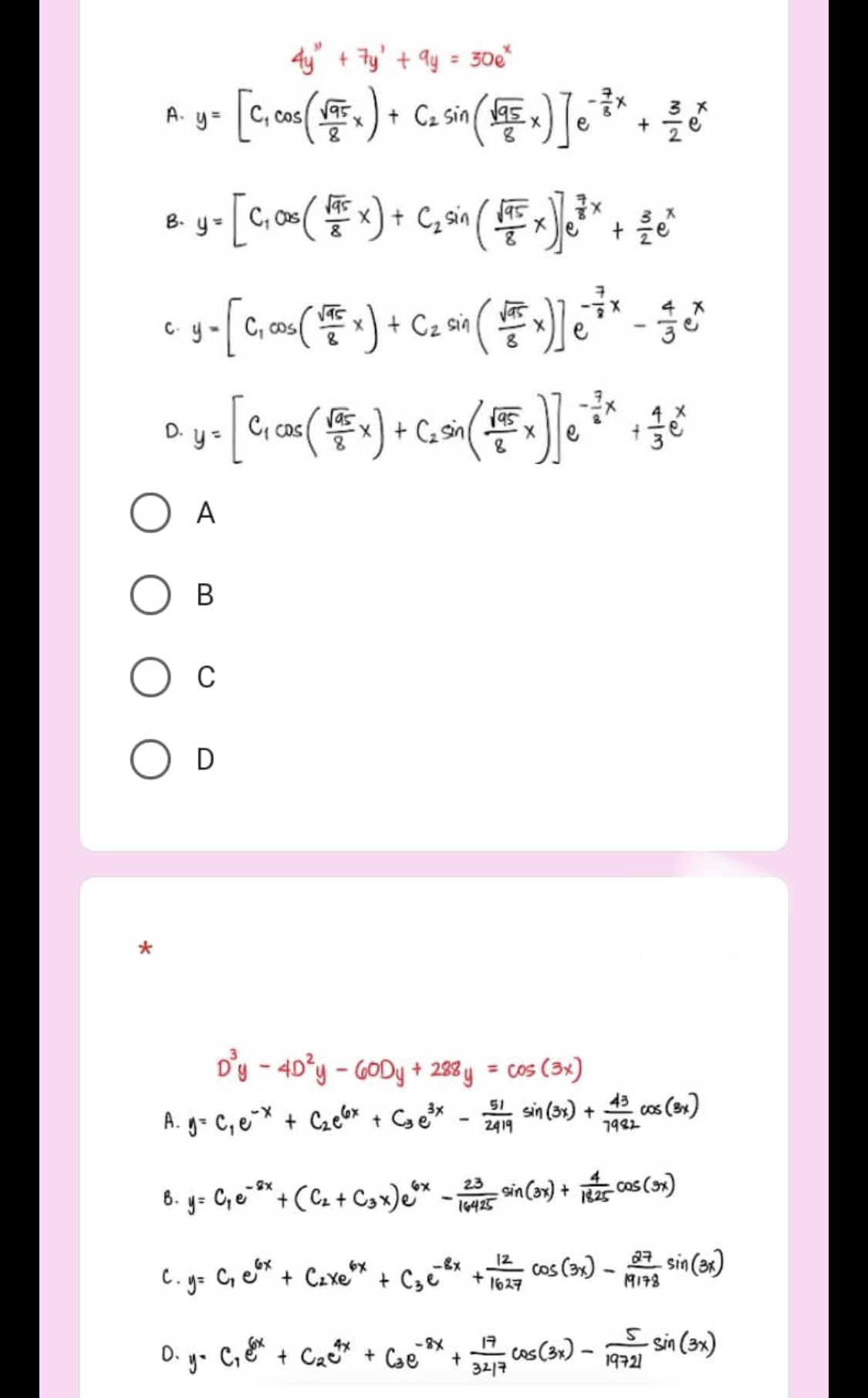 p1 (with handwritten solutions pls) 4y" + 7y' + 9y =