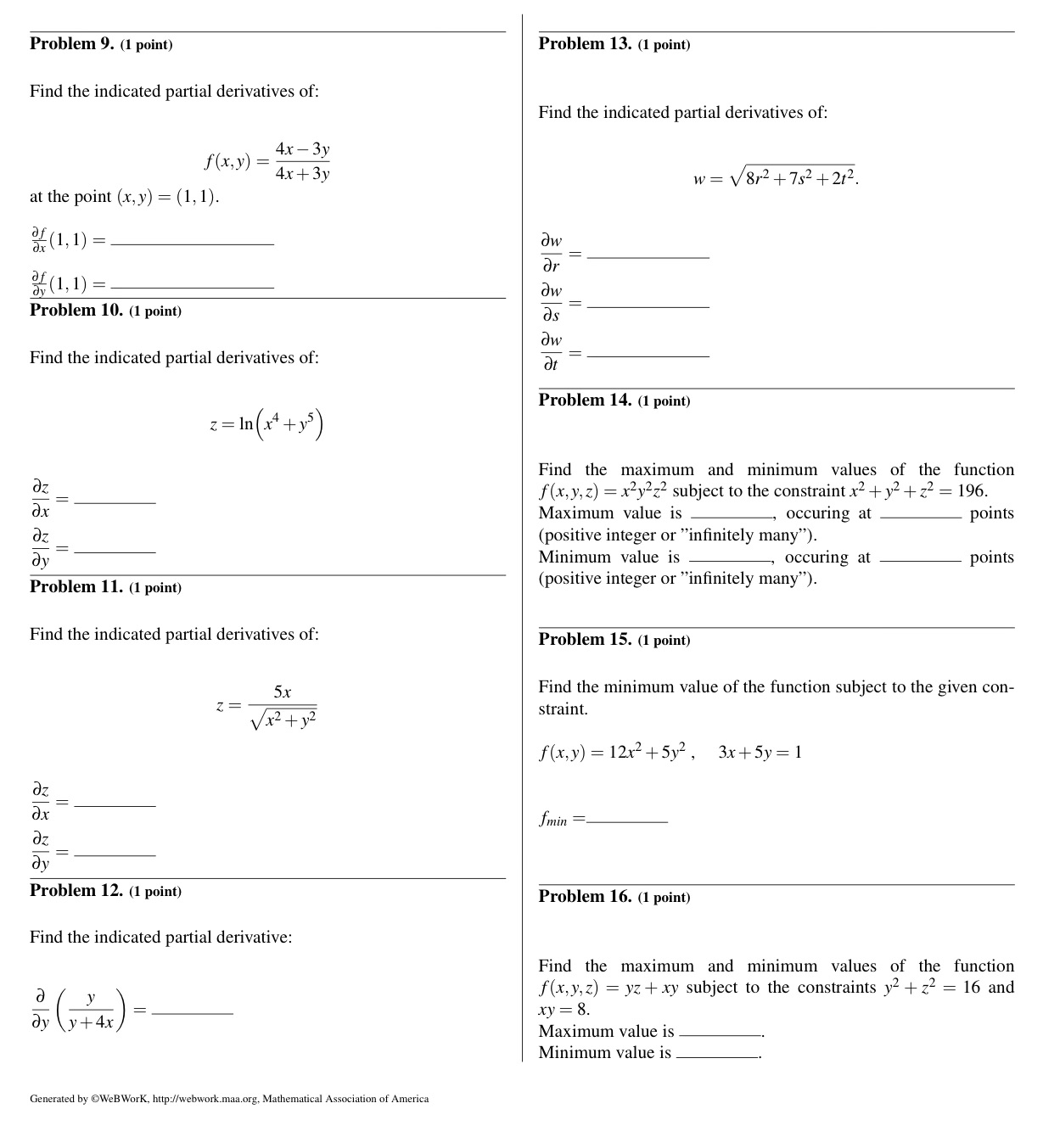 Please help with the questions. Thankss!! Problem 9. (1 point) Find