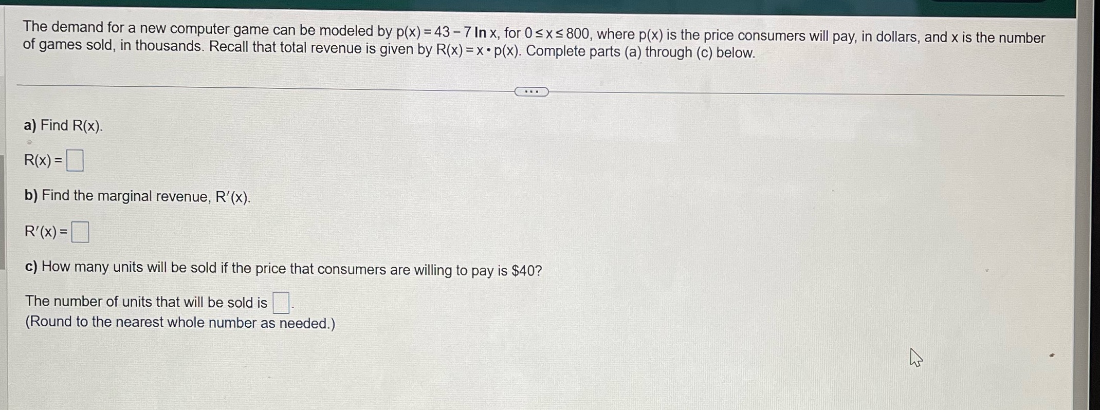 by p(x) = 43 7 In x, for 0 s x s