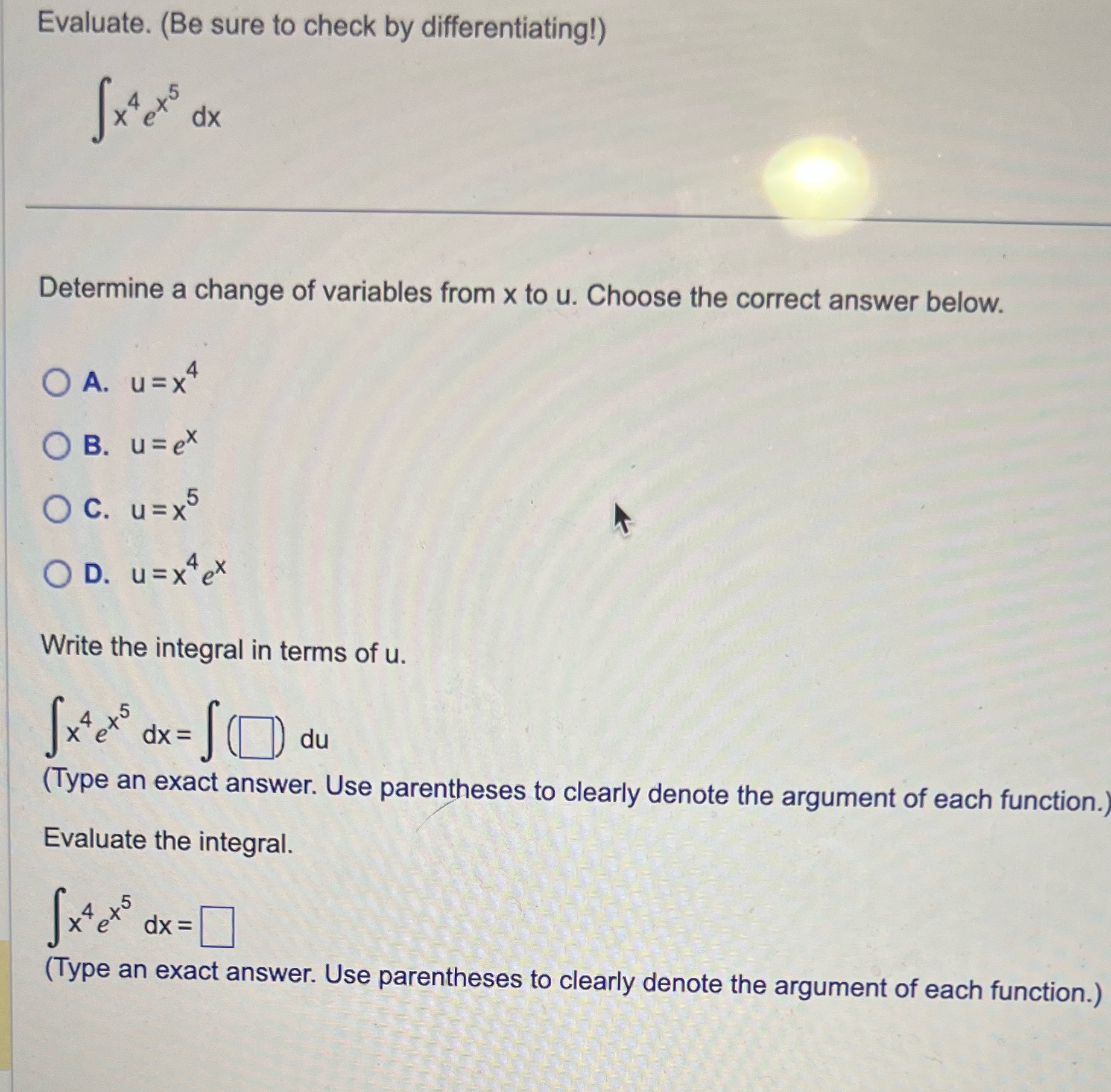 variables from x to u. Choose the correct answer below. O A.
