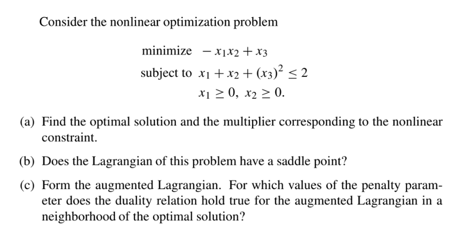  Consider the nonlinear optimization problem minimize mm + x3 subject to