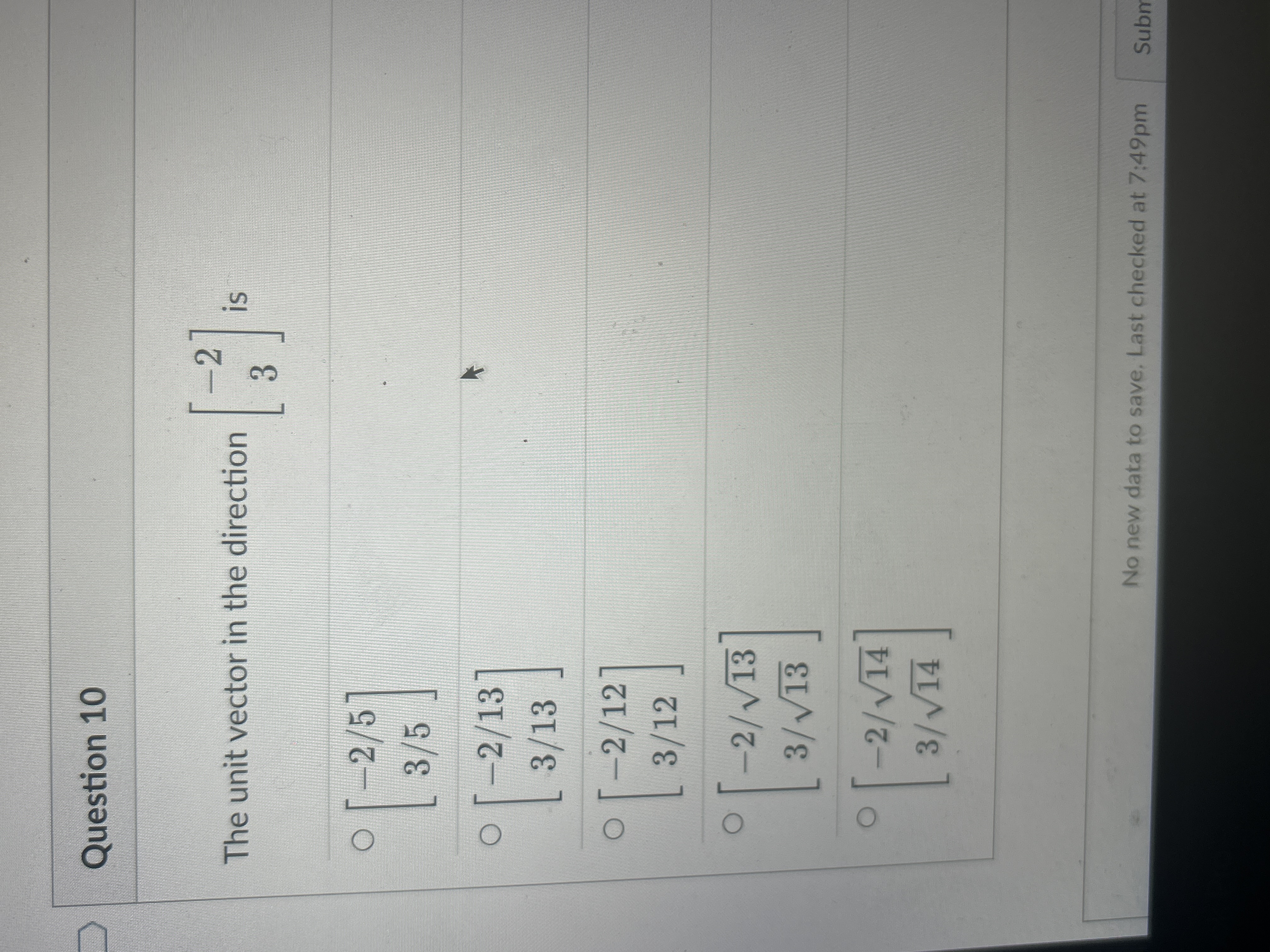 O 2/5 3/5 0 [-2/13 3/13 O 2/12 3/12 O -2/V13 3/