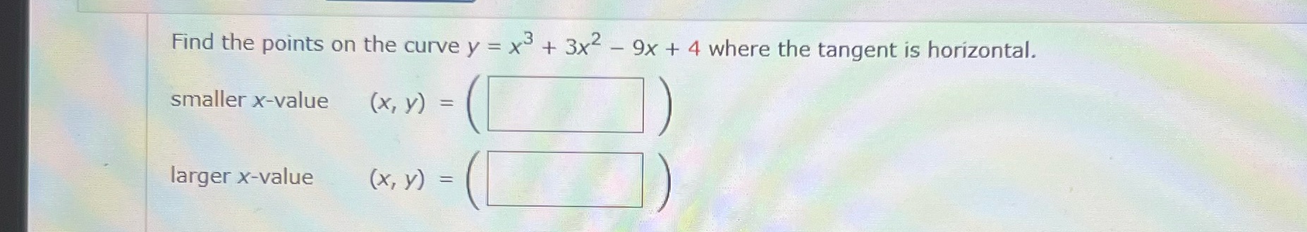 the curve y = x + 3x2 - 9x + 4 where