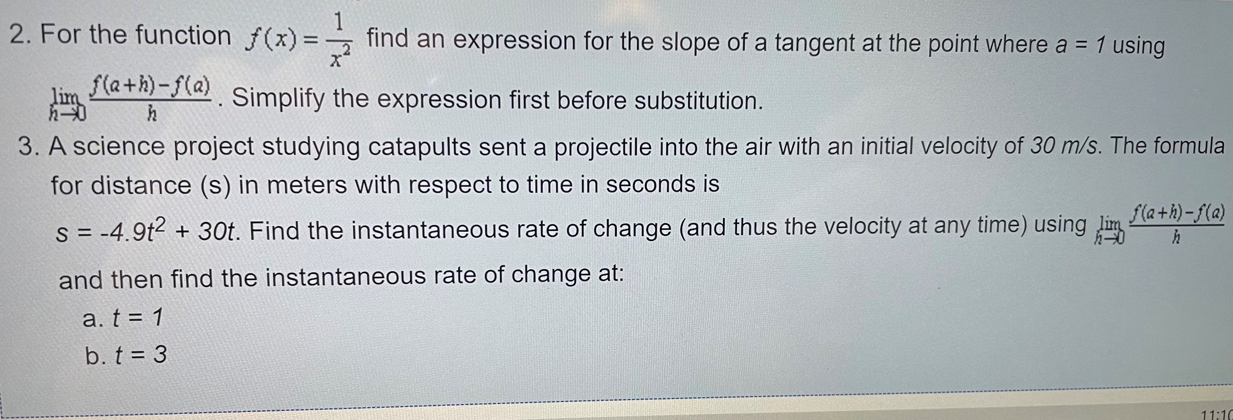 2. For the function f(x) =- find an expression for the