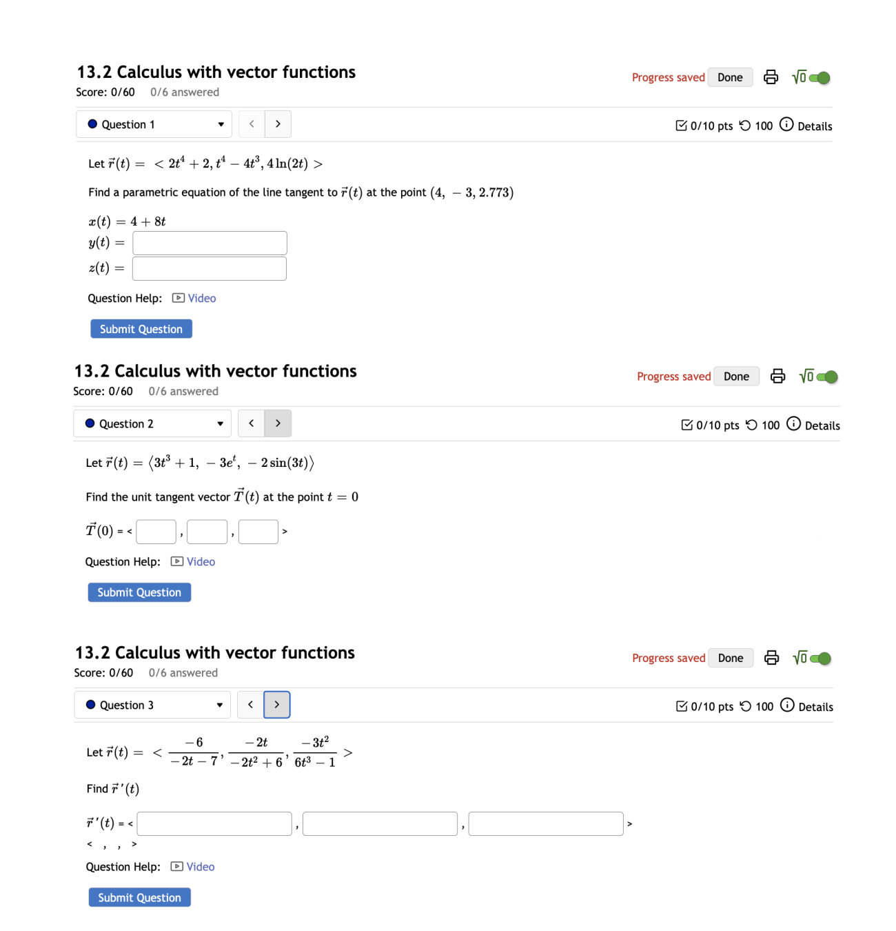 T (t) = Find a parametric equation of the line tangent to