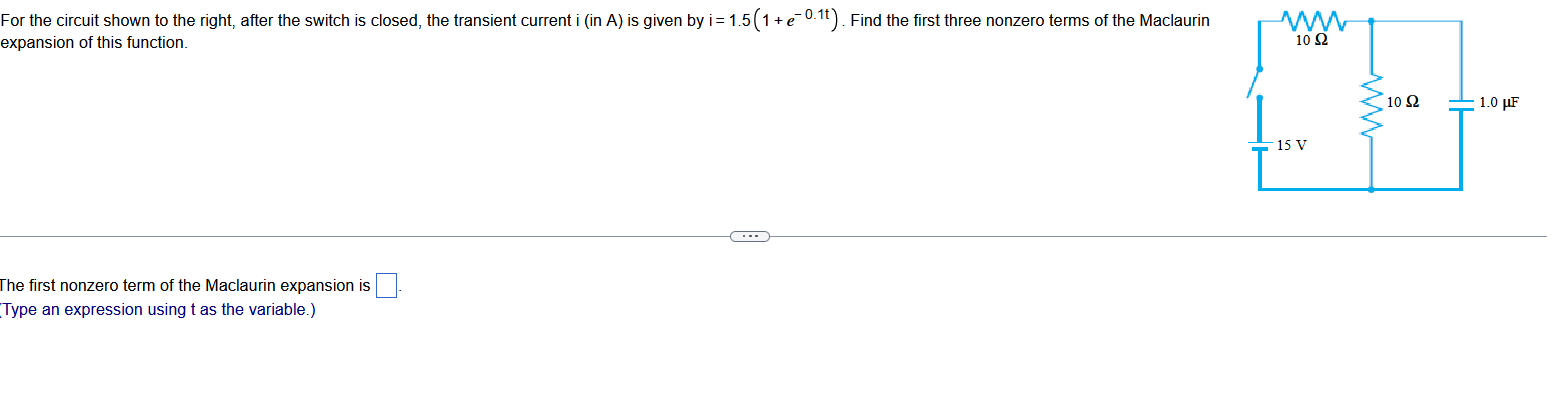 closed, the transient current i (in A) is given by i= 1.5