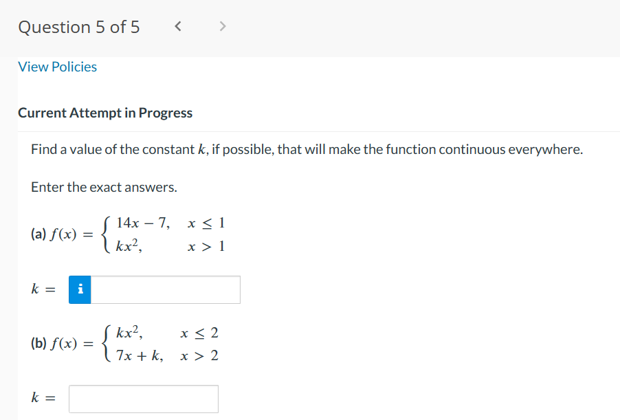 continuous, and determine whether each value is a removable discontinuity. Give numeric