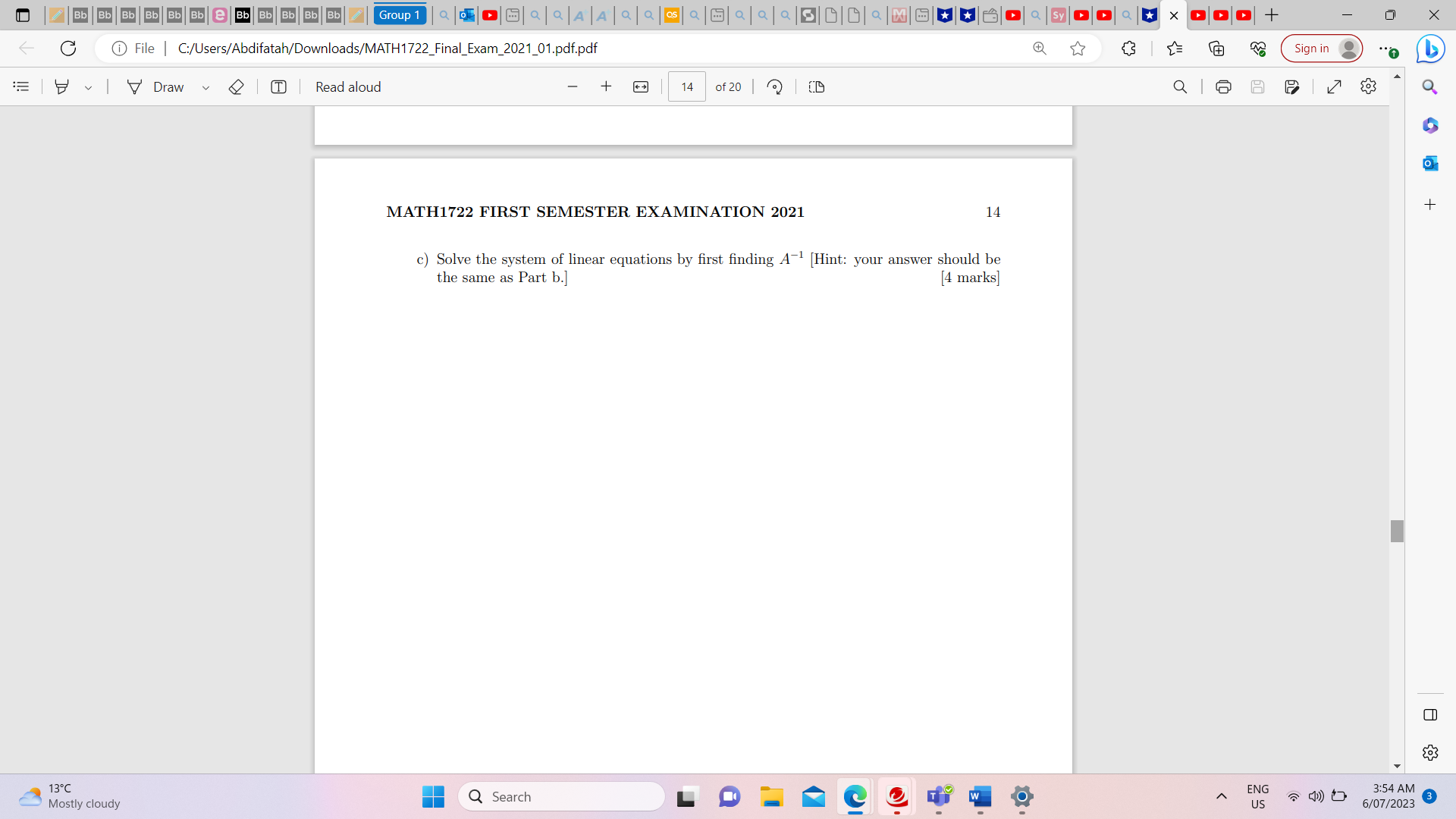 ED O MATH1722 FIRST SEMESTER EXAMINATION 2021 13 O 8. Consider the